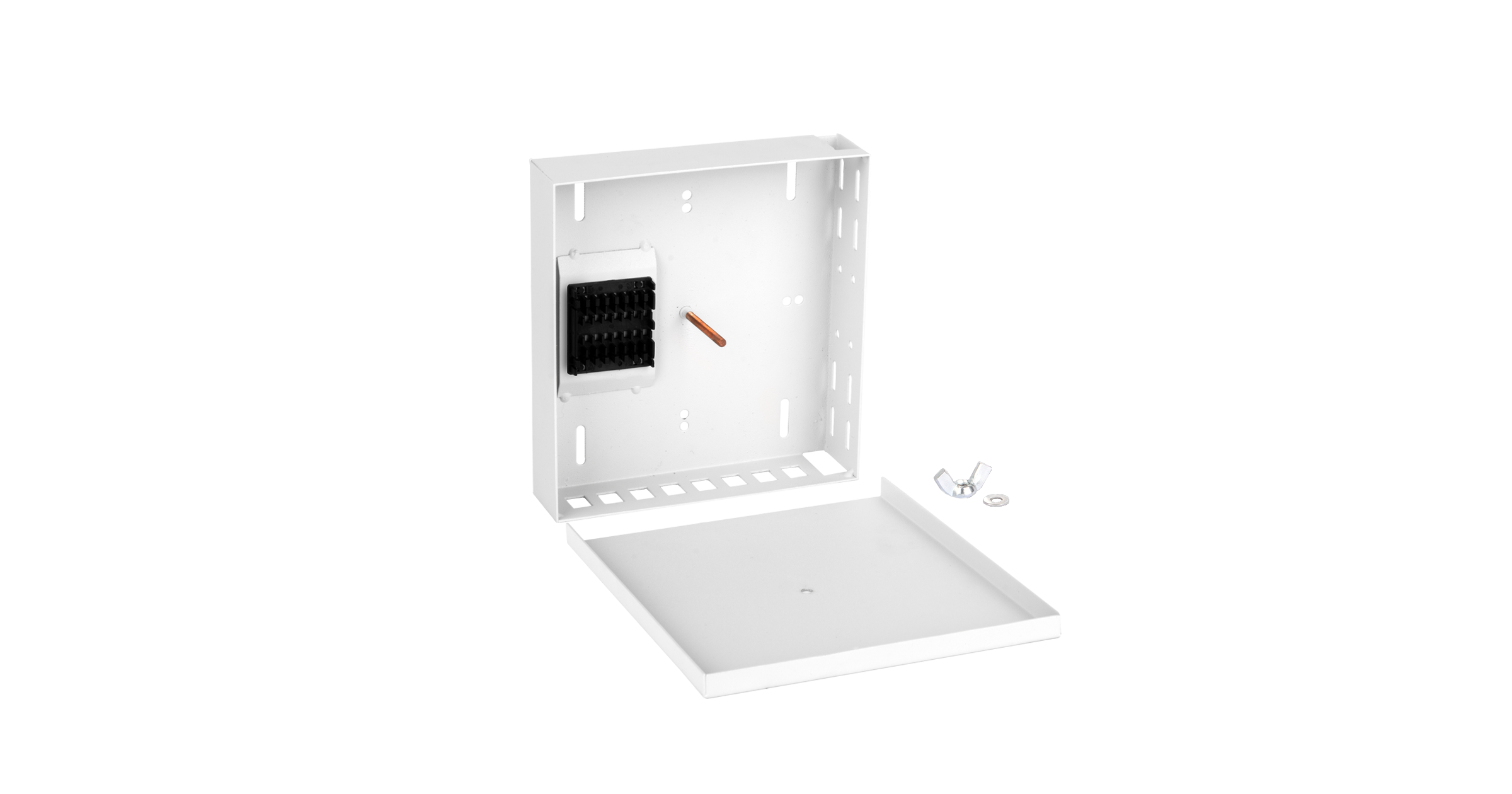 Оптический кросс NIKOMAX Essential Line, настенный, до 8 SC и 16 LC портов, стальной, с ложементом, серый, неукомплектованный — фото