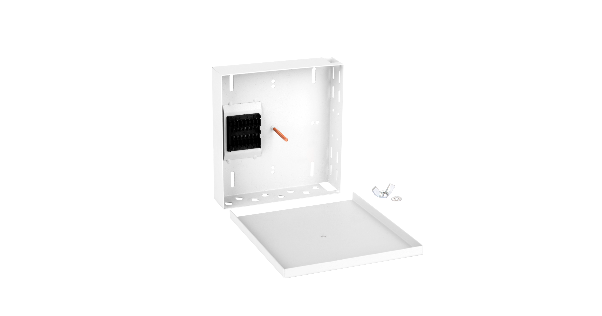 Оптический кросс NIKOMAX Essential Line, настенный до 8 FC/ST портов, стальной, с ложементом, серый, неукомплектованный — фото