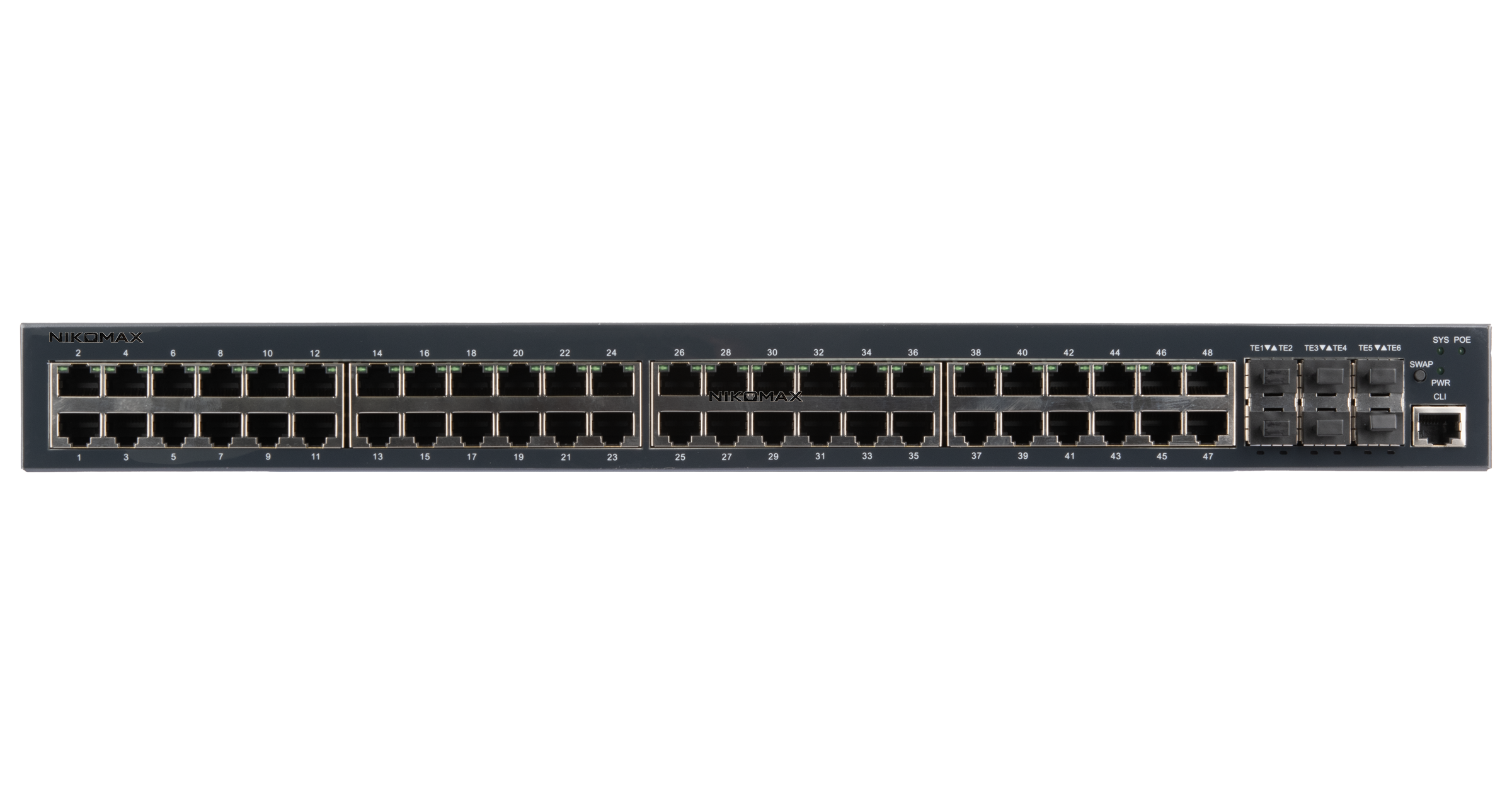 Управляемый коммутатор L3 PoE NIKOMAX, Stack, 48*1Гбит/с PoE, 6*1/10Гбит/с SFP+, PoE 740Вт (2 БП) — фото