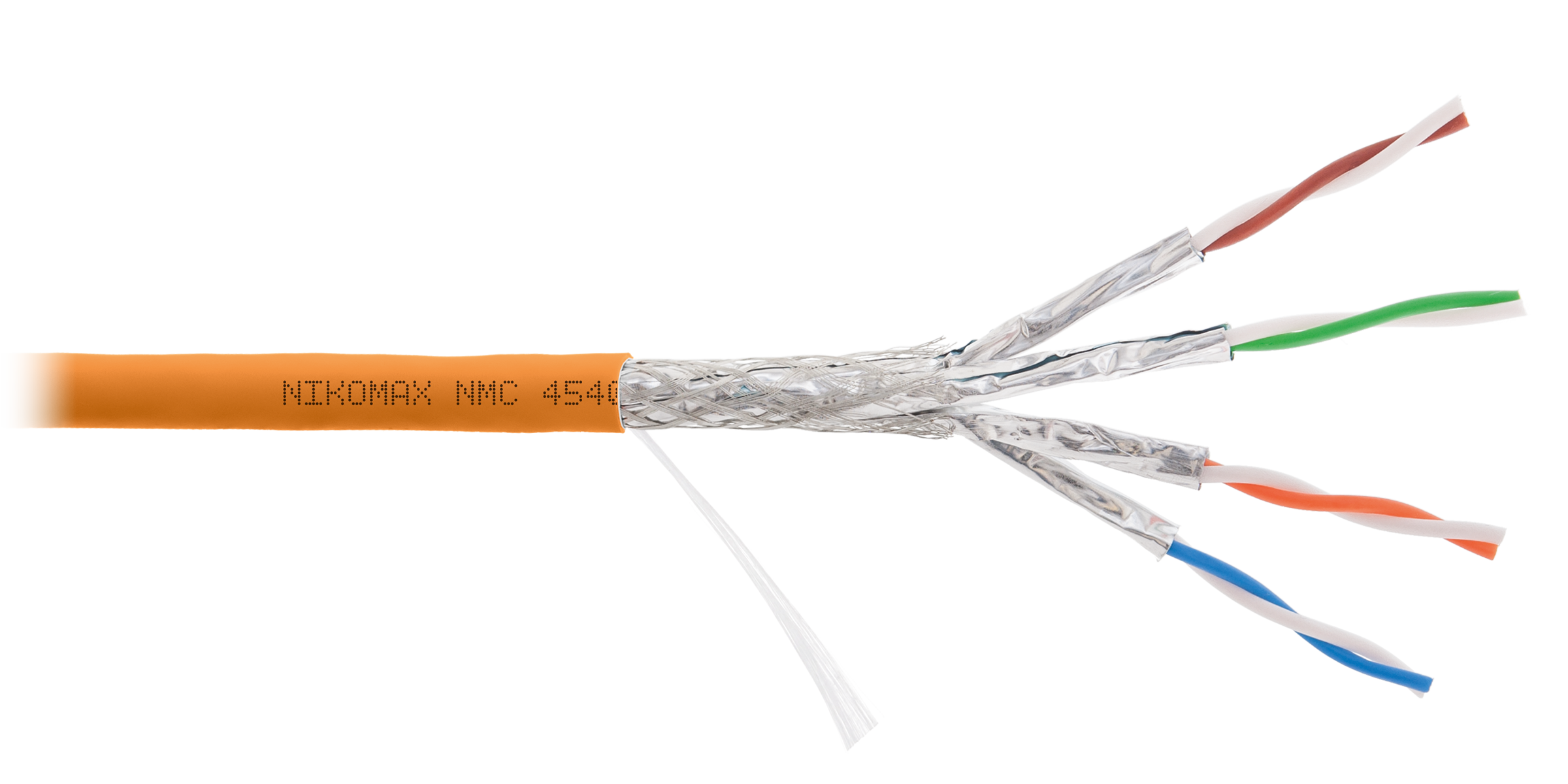 Кабель NIKOMAX S/FTP 4 пары, Кат.6 (Класс E), тест по ISO/IEC, 250МГц, одножильный, BC (чистая медь), 23AWG (0,55мм), полимерный материал нг(А)-HF, внутренний, оранжевый, 305м - гарантия: 5 лет / 15 лет системная