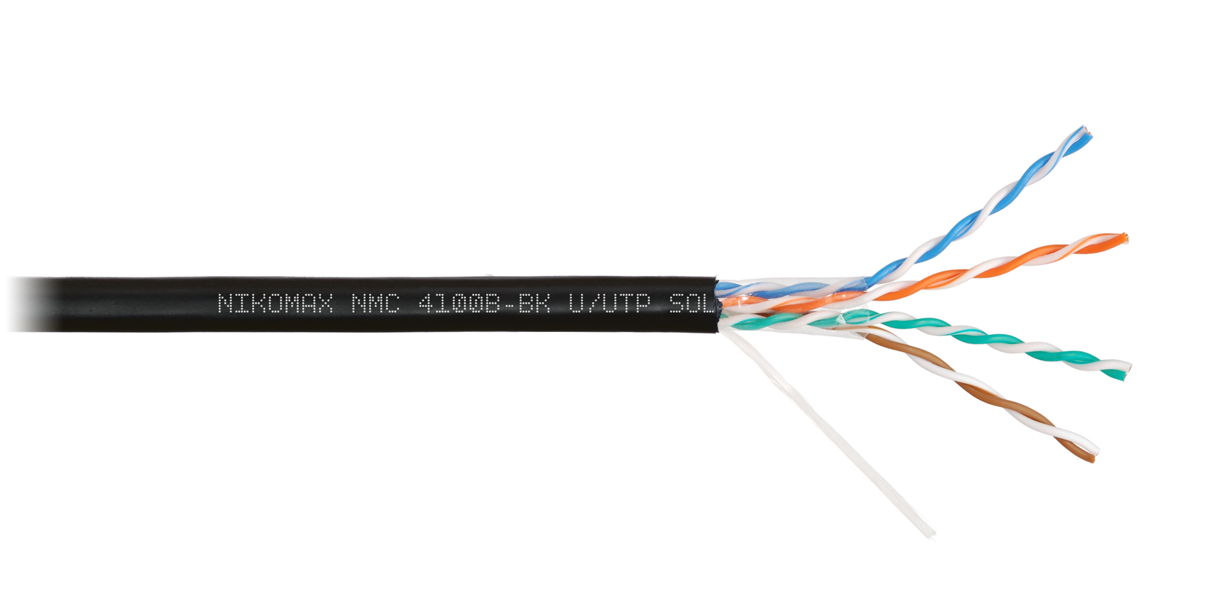 Кабель NIKOMAX U/UTP 4 пары, Кат.5e (Класс D), тест по ISO/IEC, 100МГц, одножильный, BC (чистая медь), 24AWG (0,51мм), полиэтилен, внешний, черный, 305м - гарантия: 3 года