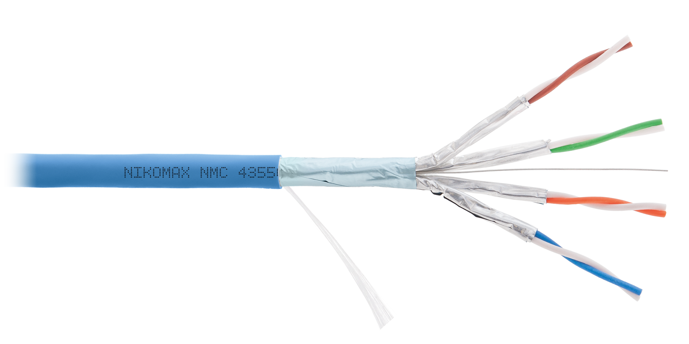 Кабель NIKOMAX F/FTP 4 пары, Кат.6a (Класс Eа), тест по ISO/IEC, 500МГц, одножильный, BC (чистая медь), 23AWG (0,56мм), полимерный материал нг(А)-HF, внутренний, голубой, 500м - гарантия: 5 лет / 15 лет системная
