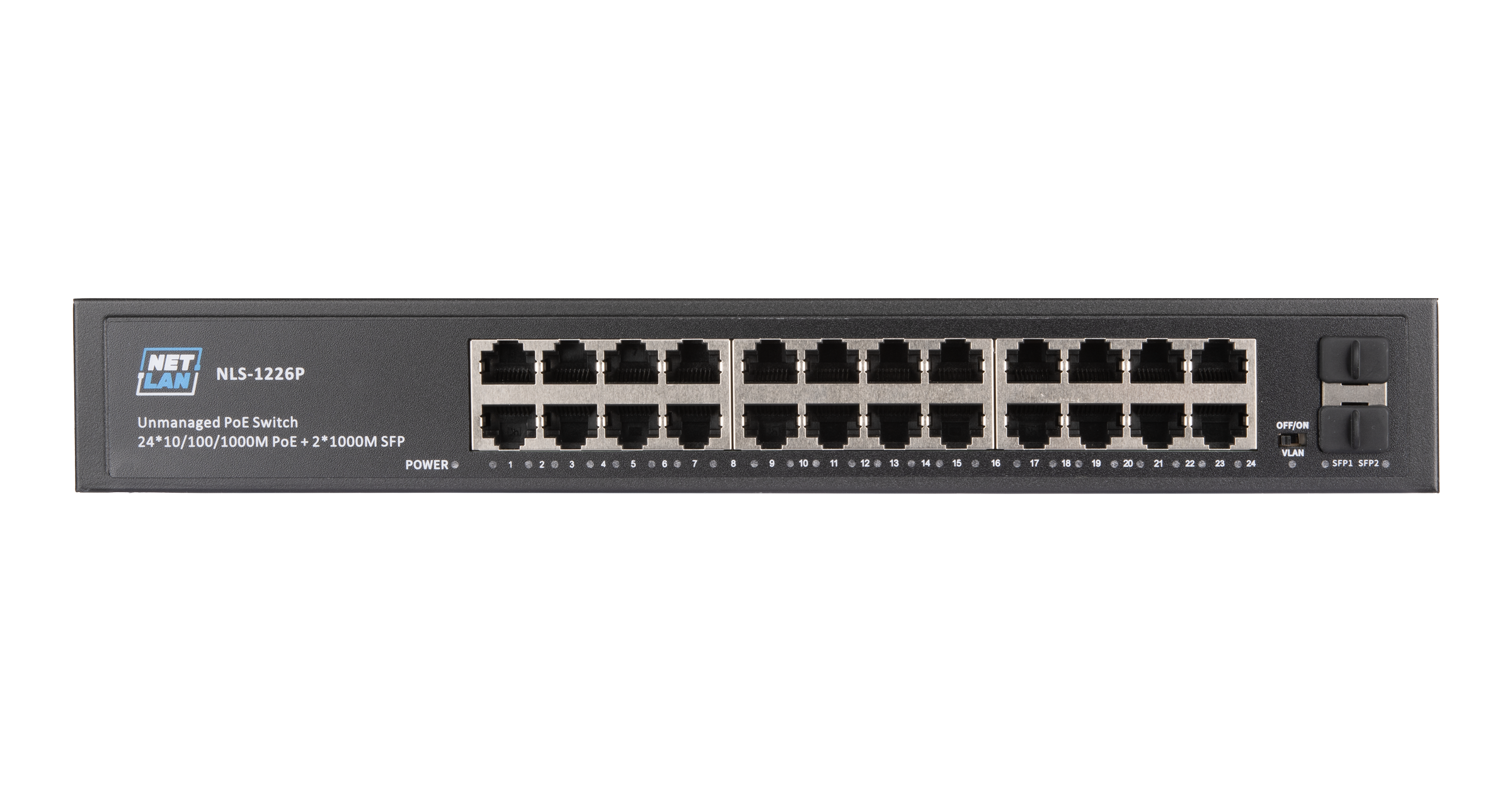 Коммутатор NETLAN, неуправляемый, 24*10/100/1000Мбит/с PoE (af/at), 2*10/100/1000Мбит/с SFP, DC52V/6.1A, PoE бюджет 320W — фото