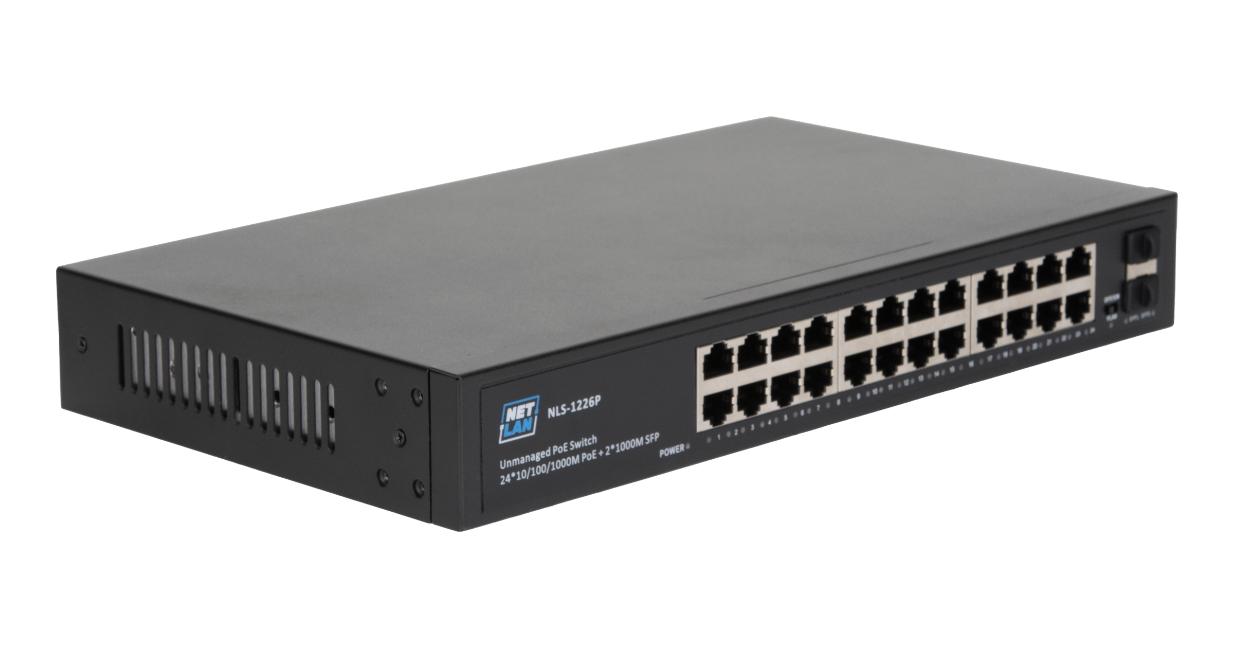 Коммутатор NETLAN, неуправляемый, 24*10/100/1000Мбит/с PoE (af/at), 2*10/100/1000Мбит/с SFP, DC52V/6.1A, PoE бюджет 320W — фото