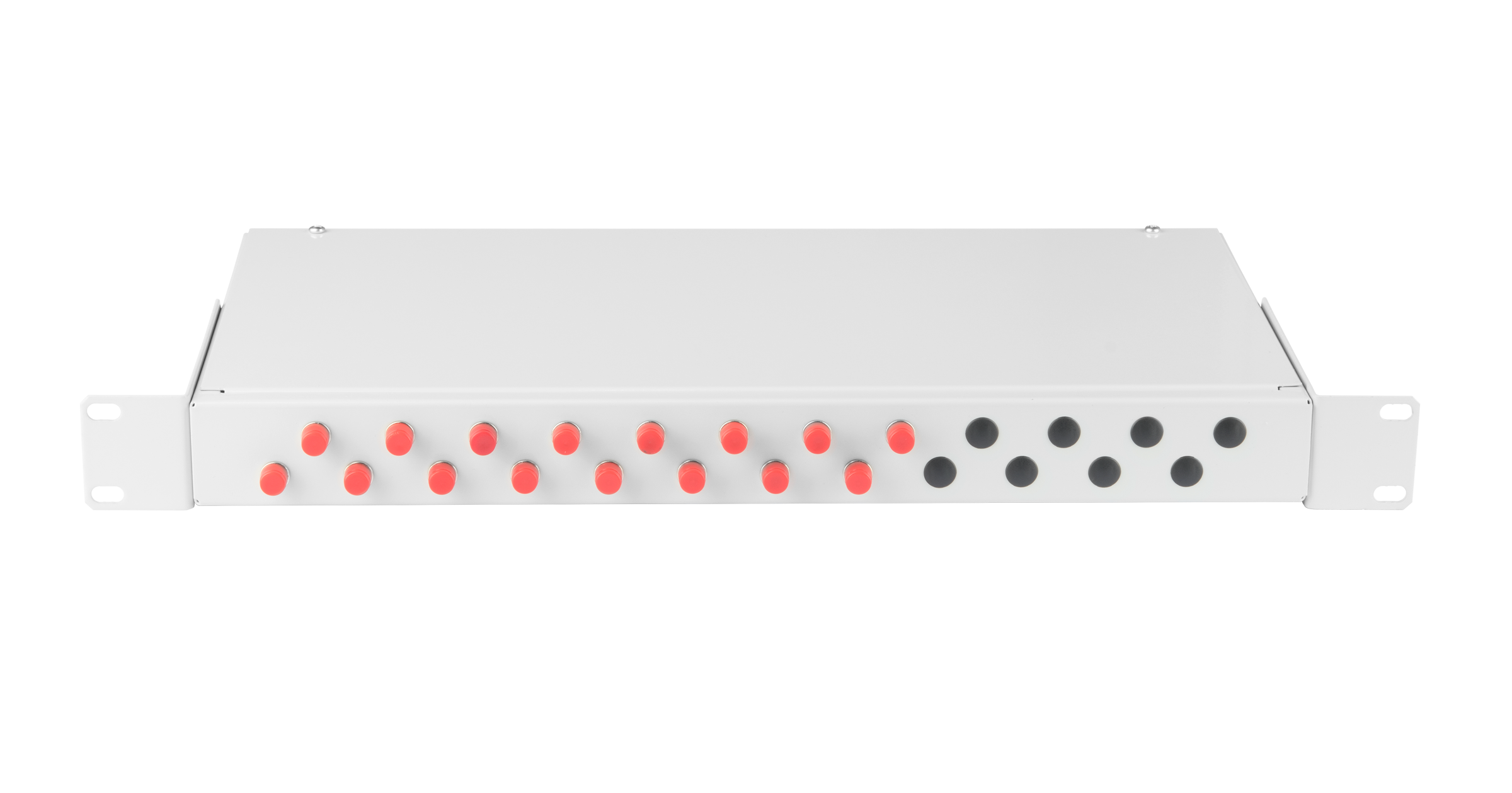 Оптический кросс NIKOMAX 19" Essential Line, 1U, укомплектованный на 16 портов FC/UPC (16 одинарных FC/UPC адаптеров), SM 9/125 OS2, стальной, серый, в комплекте: адаптеры, монтажные шнуры 1м, сплайс-кассета с крышкой, гильзы, заглушки