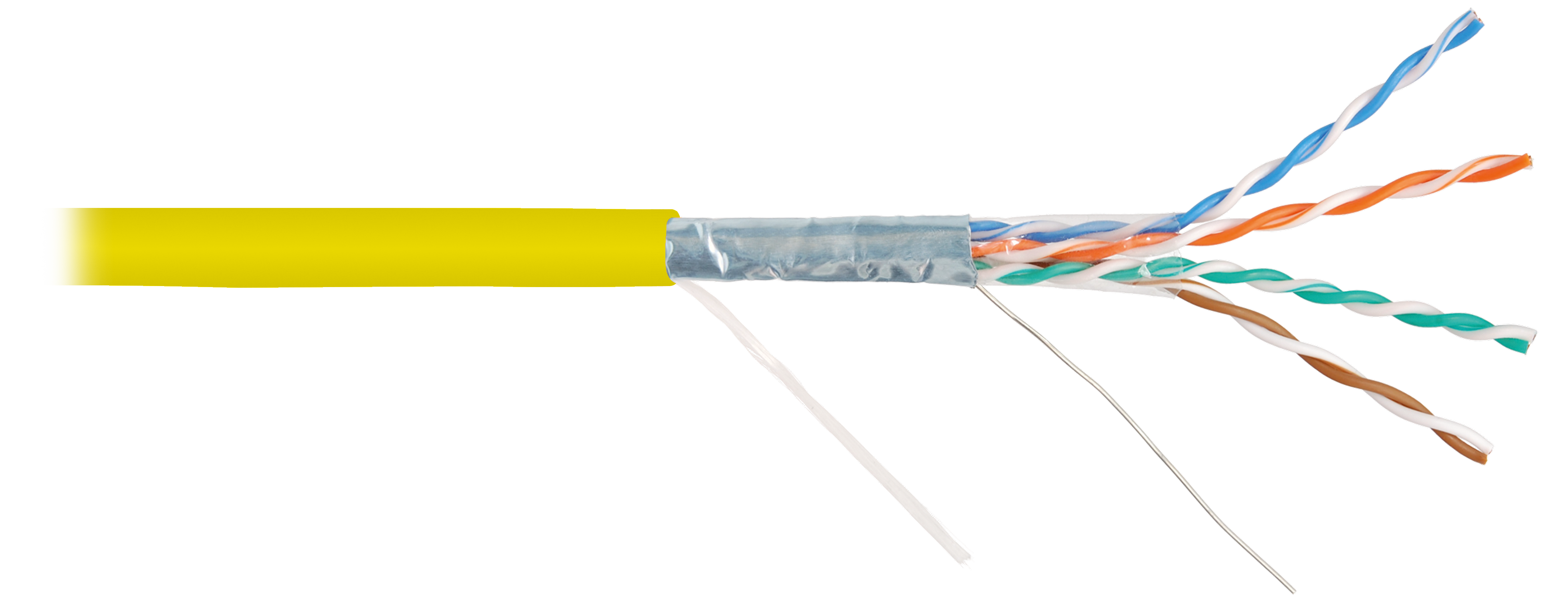 Кабель NIKOMAX F/UTP 4 пары, Кат.5e (Класс D), 100МГц, многожильный, BC (чистая медь), 26AWG (7х0,16мм), полимерный материал нг(A)-HF, внутренний, желтый, 100м - гарантия: 1 год
