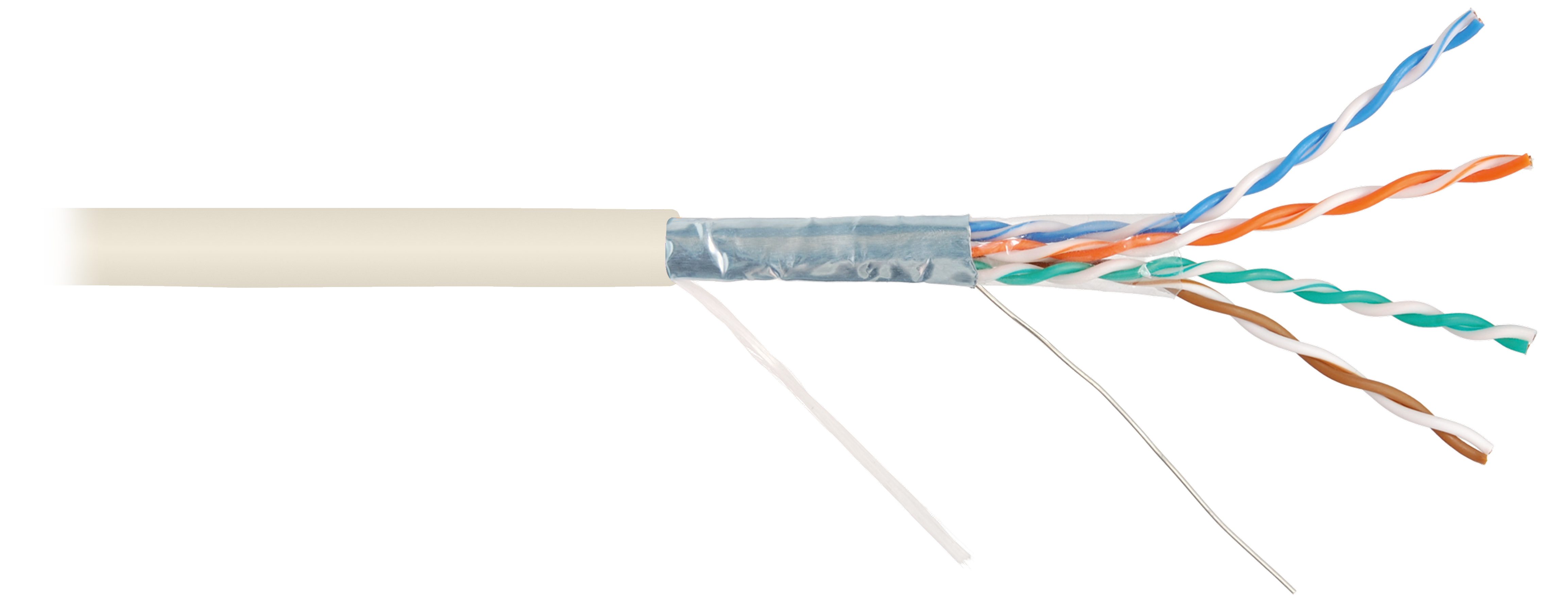 Кабель NIKOMAX F/UTP 4 пары, Кат.5e (Класс D), 100МГц, многожильный, BC (чистая медь), 26AWG (7х0,16мм), полимерный материал нг(A)-HF, внутренний, светло-серый, 100м - гарантия: 1 год