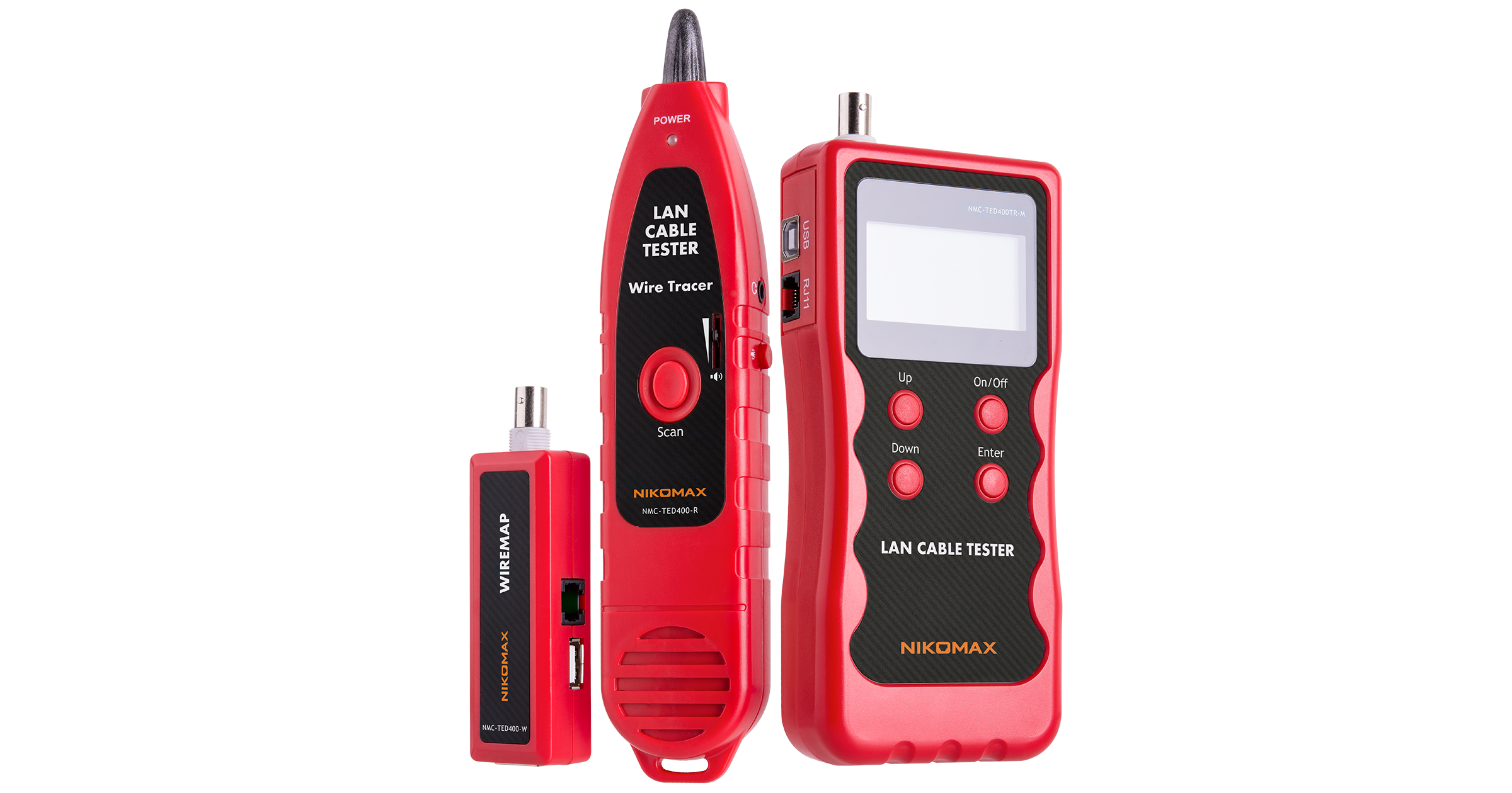 Кабельный тестер NIKOMAX с LCD дисплеем, UTP/STP, RJ45, RJ12, RJ11, BNC, USB, с функцией измерения длины и трассировкой кабелей