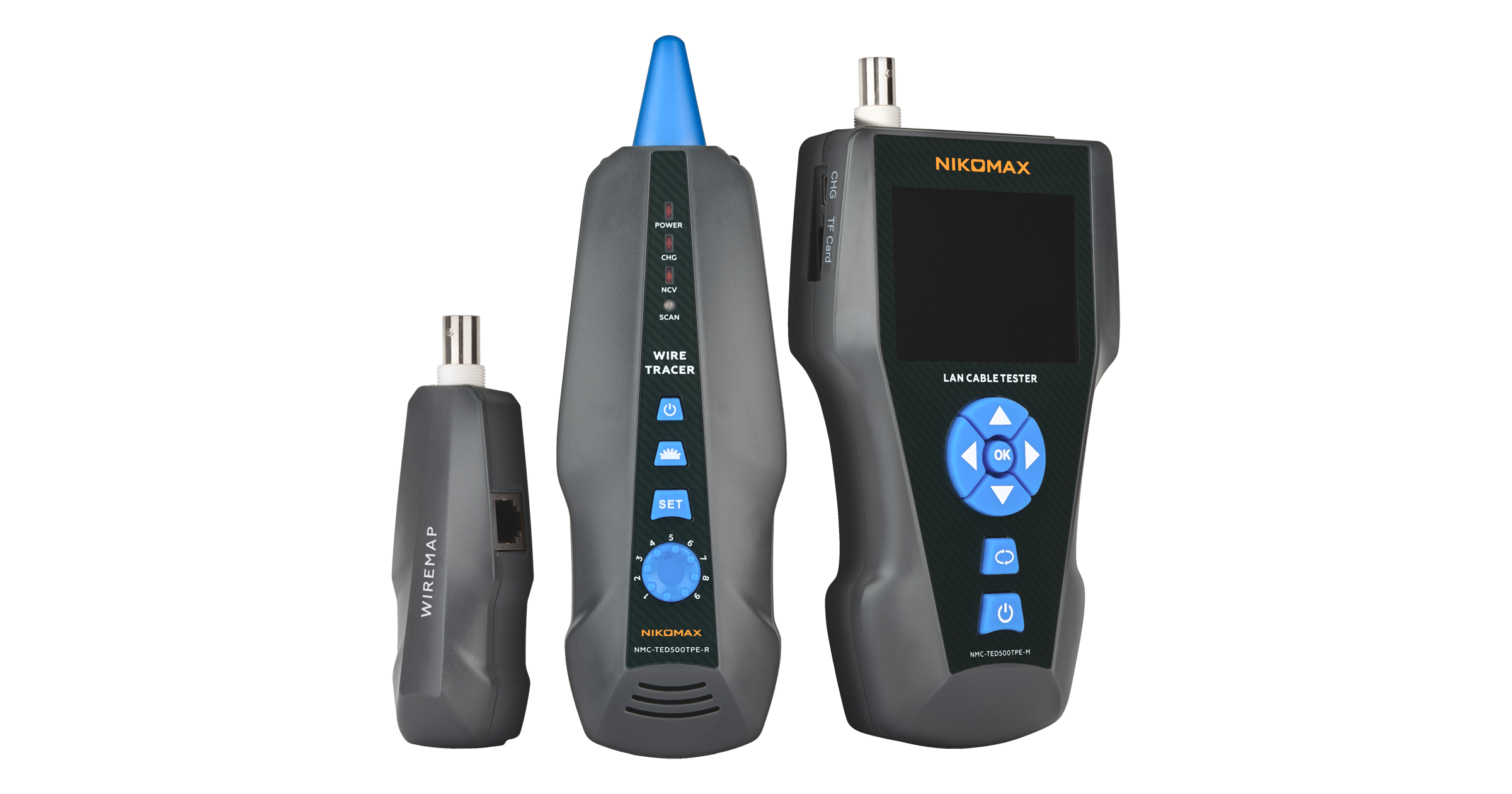 Кабельный тестер NIKOMAX с LCD дисплеем, UTP/STP, RJ45, RJ12, RJ11, BNC, с функцией измерения длины, трассировкой кабелей и определением PoE, без флеш-накопителя