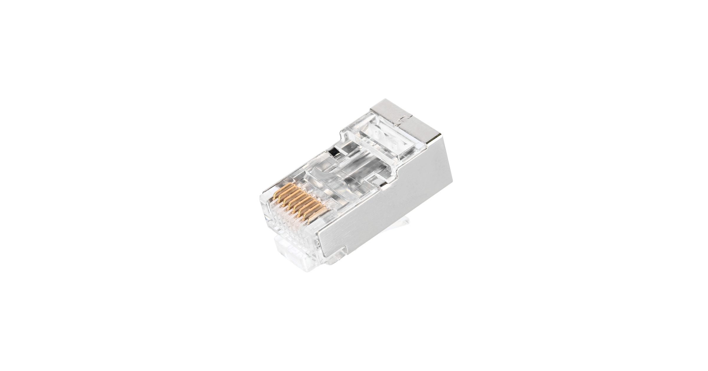 Коннектор  NIKOMAX RJ45/8P8C под витую пару, Кат.5е (Класс D), 100МГц, покрытие 50мкд, универсальные ножи, сквозной, экранированный, круглый ввод, уп-ка 100шт. — фото