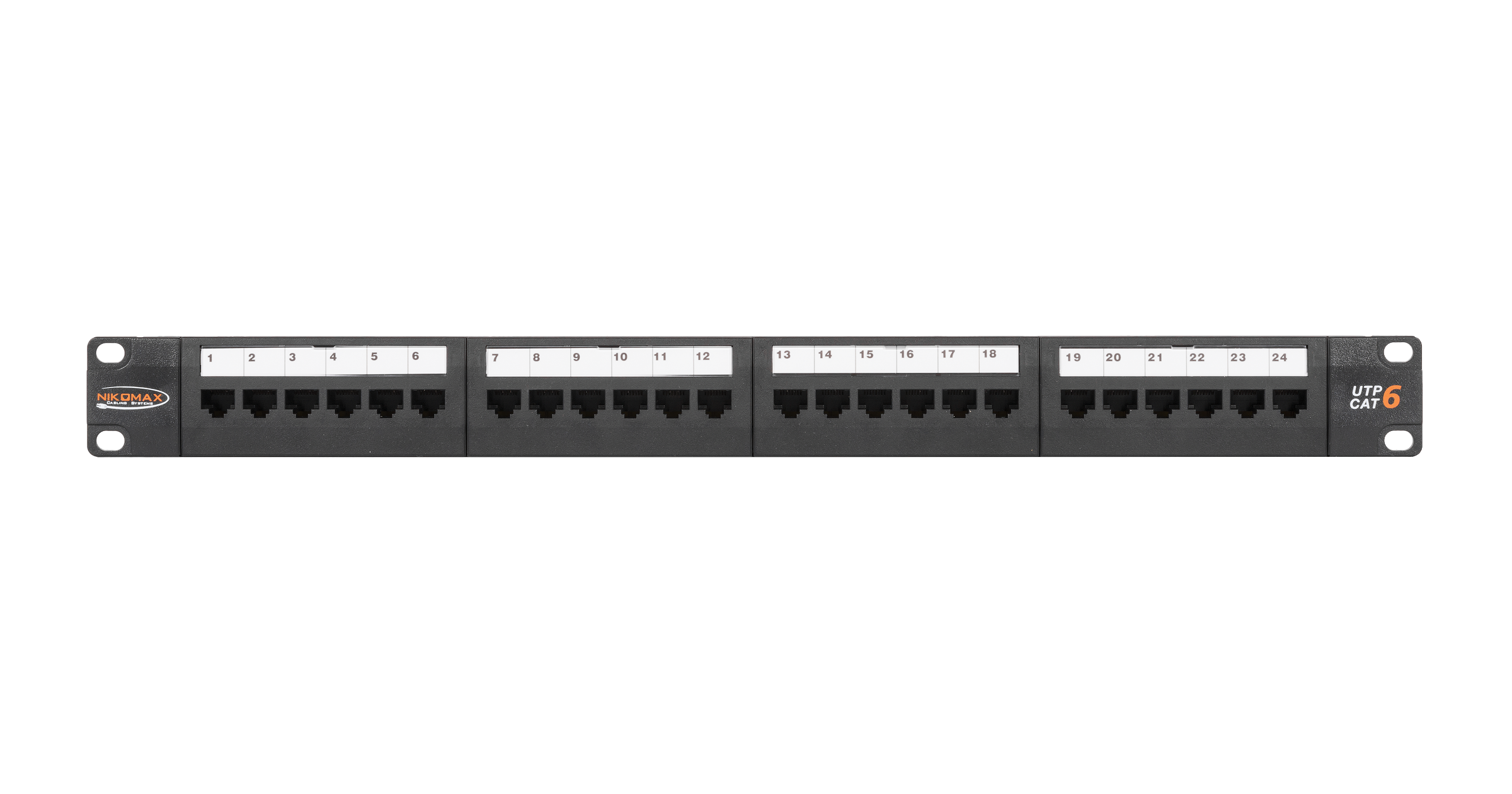Коммутационная панель NIKOMAX 19", 1U, 24 порта, Кат.6 (Класс E), 250МГц, RJ45/8P8C, 110/KRONE, T568A/B, неэкранированная, с органайзером, черная - гарантия: 5 лет расширенная / 25 лет системная