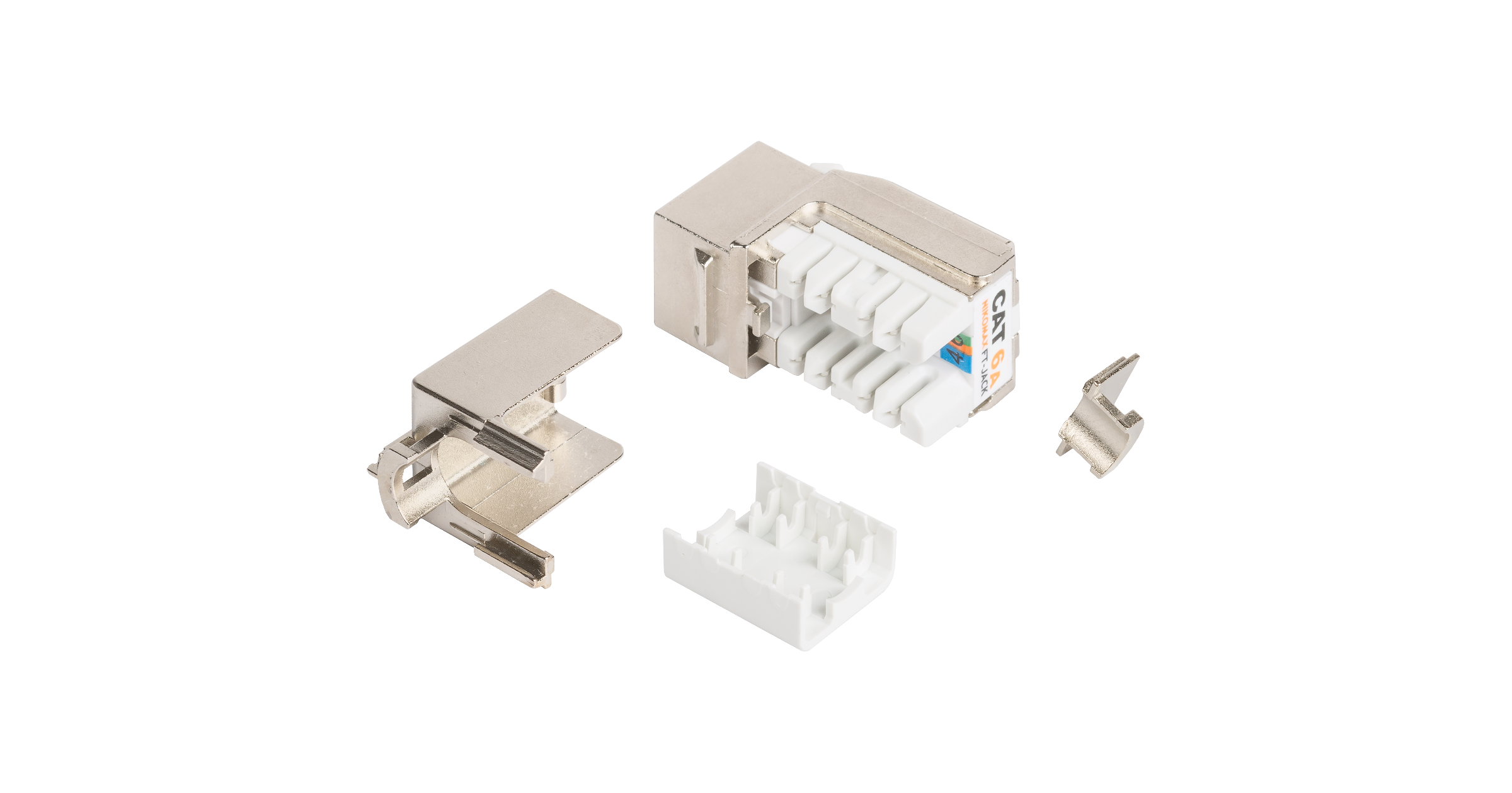 Модуль-вставка NIKOMAX типа Keystone, Кат.6a (Класс Ea), 500МГц, RJ45/8P8C, FT-TOOL/110/KRONE, T568A/B, полный экран, металлик - гарантия: 5 лет расширенная / 25 лет системная — фото