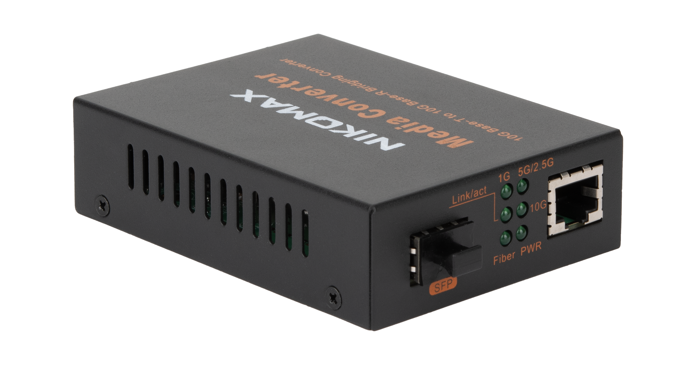 Медиаконвертер неуправляемый NIKOMAX, UTP 1000/2500/5000/10000Мбит/с, SFP+ 1/10Гбит/с, 5-12В (блок питания 5В/2А в комплекте) — фото
