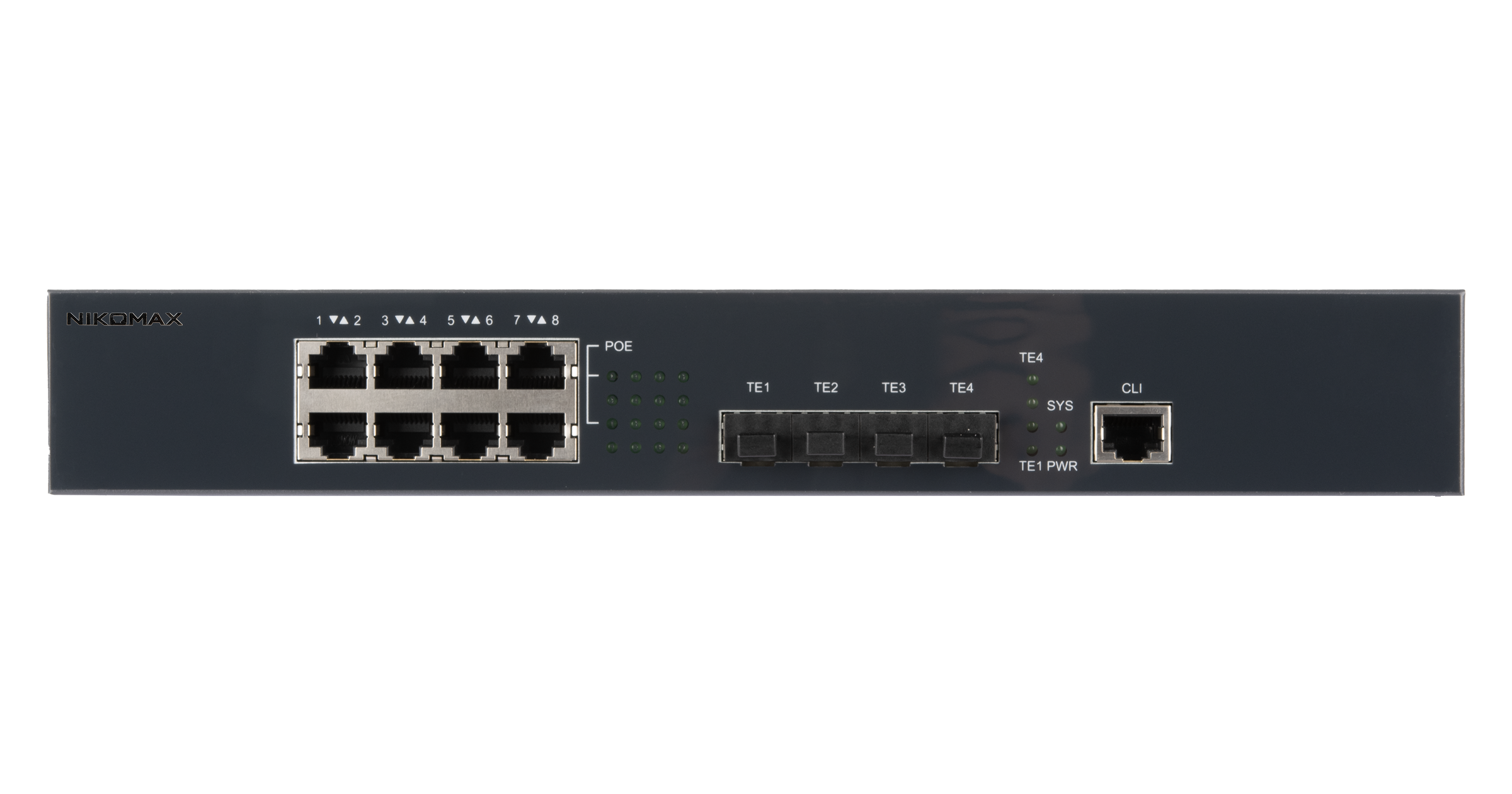 Управляемый коммутатор L3 PoE NIKOMAX, Stack, 8*1/2.5 Гбит/с PoE (8 портов 802.3BT), 4*1/10Гбит/с SFP+, PoE 370Вт — фото