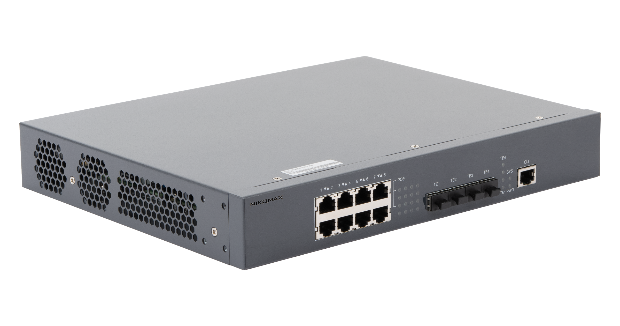 Управляемый коммутатор L3 PoE NIKOMAX, Stack, 8*1/2.5 Гбит/с PoE (8 портов 802.3BT), 4*1/10Гбит/с SFP+, PoE 370Вт — фото