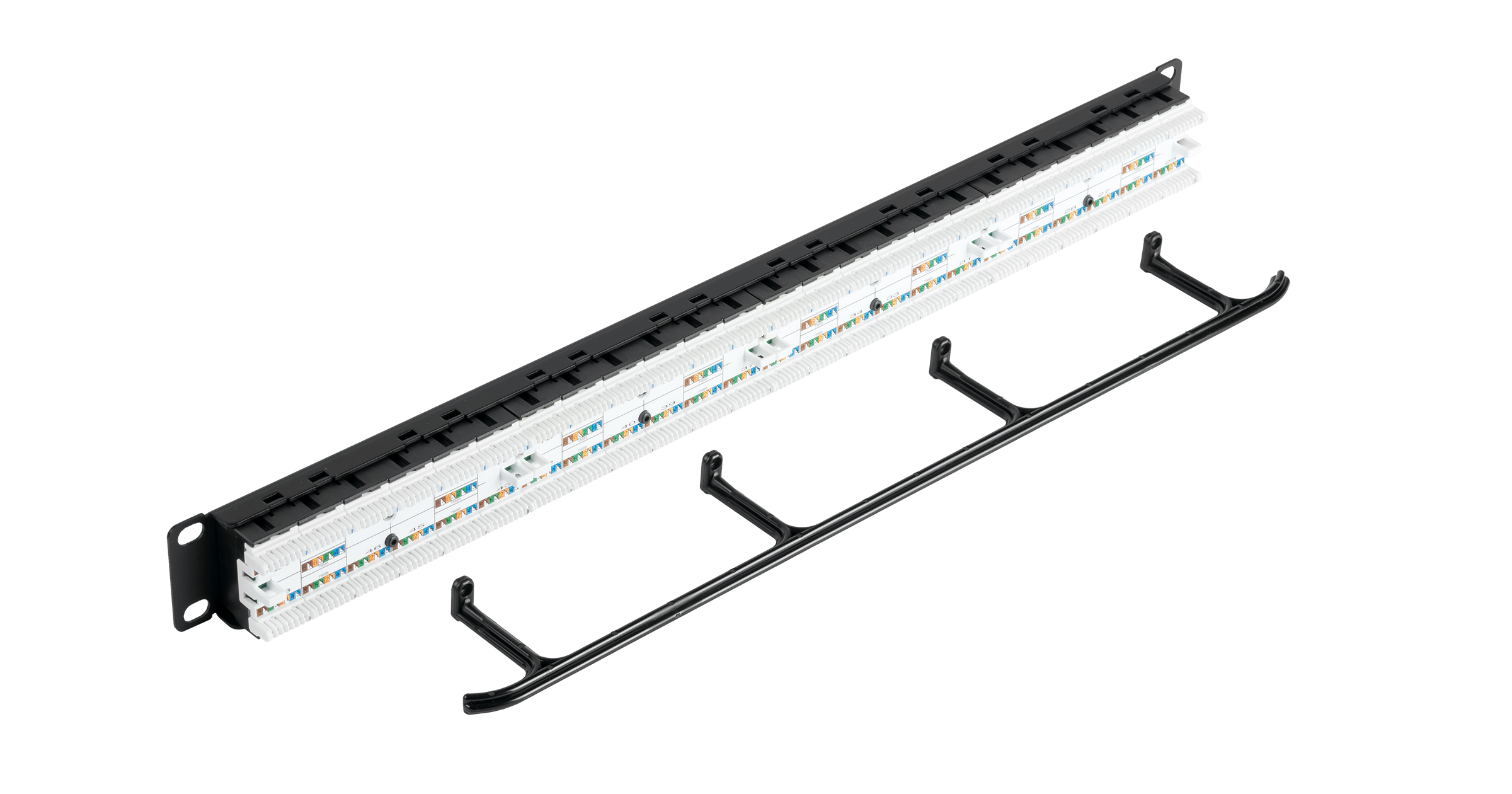 Коммутационная панель NIKOMAX 19", 1U, 48 портов, Кат.6 (Класс E), 250МГц, RJ45/8P8C, 110/KRONE, T568A/B, неэкранированная, с органайзером, черная - гарантия: 5 лет расширенная / 25 лет системная — фото