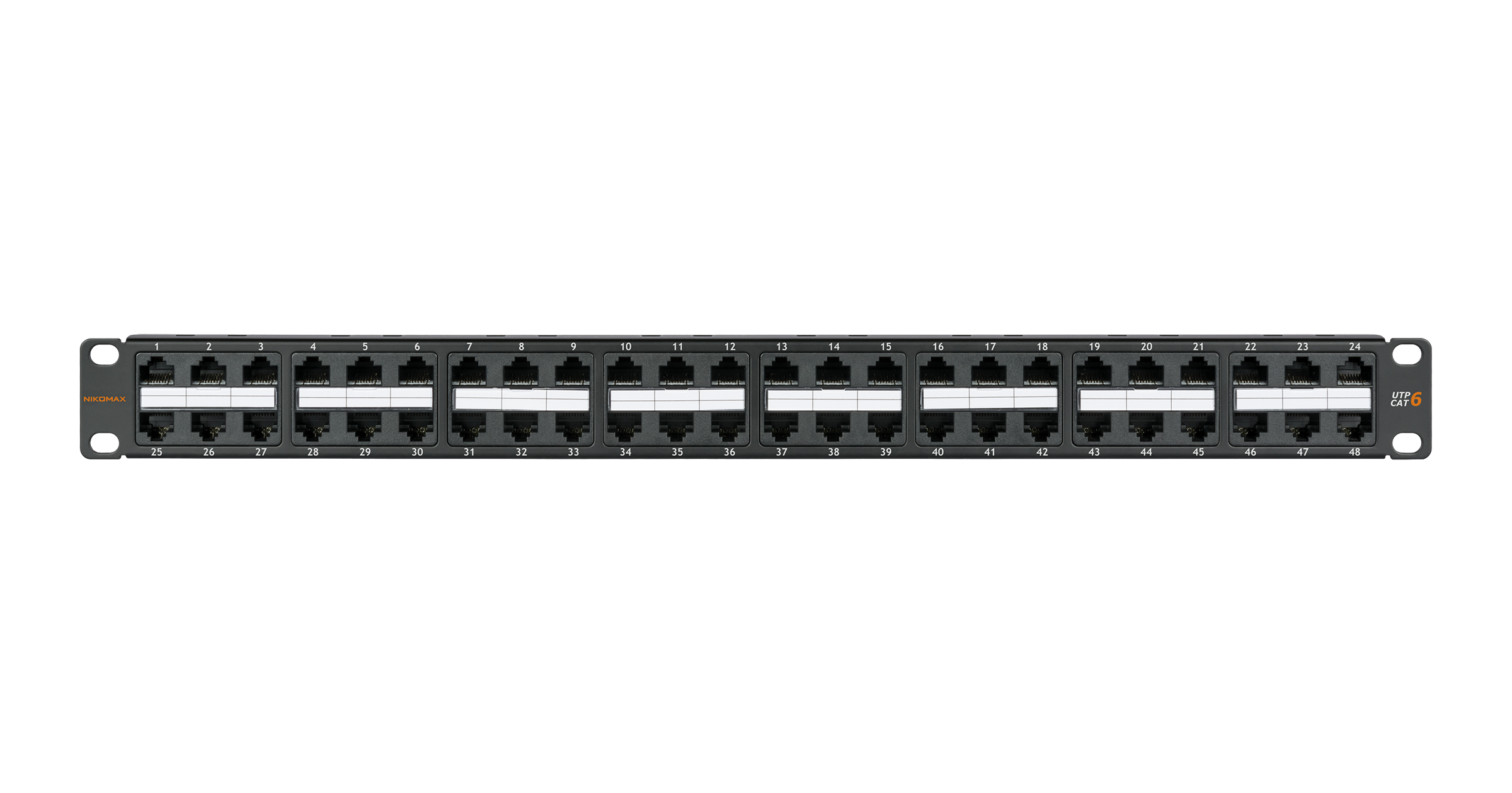 Коммутационная панель NIKOMAX 19", 1U, 48 портов, Кат.6 (Класс E), 250МГц, RJ45/8P8C, 110/KRONE, T568A/B, неэкранированная, с органайзером, черная - гарантия: 5 лет расширенная / 25 лет системная — фото