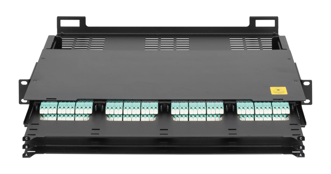 Оптический кросс 19" MTP/MPO, кассетный, 12 слотов под кассетные модули CT, выдвижной, черный — фото