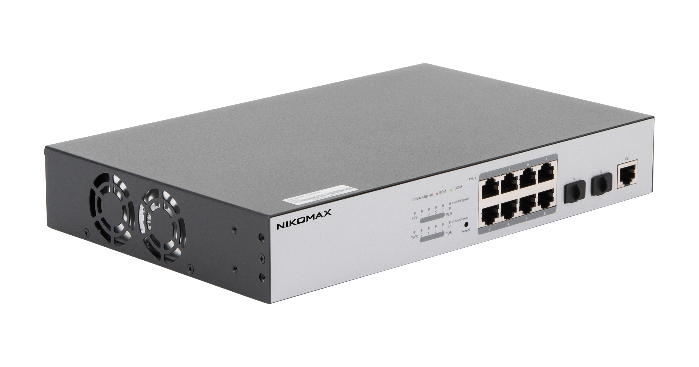 Управляемый L2 PoE коммутатор NIKOMAX 8 Base-T 10/100/1000Mb/s портов, 2 Base-X SFP 1000Mb/s. 1U 19'', 220В, бюджет PoE 130Вт, блок питания 150Вт — фото