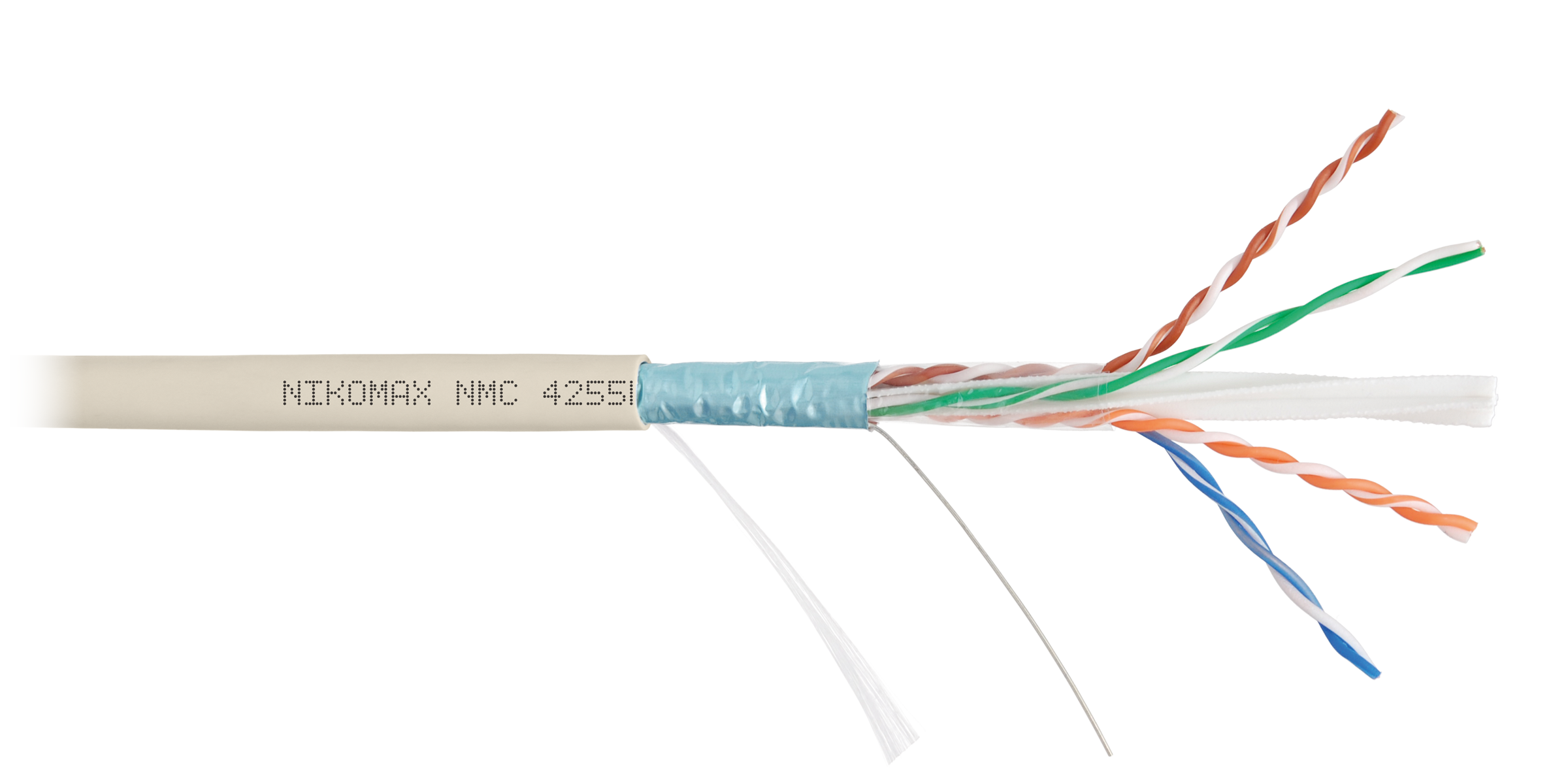 Кабель NIKOMAX F/UTP 4 пары, Кат.6a (Класс Eа), тест по ISO/IEC, 500МГц, одножильный, BC (чистая медь), 23AWG (0,57мм), полимерный материал нг(А)-LSLTx, внутренний, светло-серый, 500м - гарантия: 5 лет / 15 лет системная