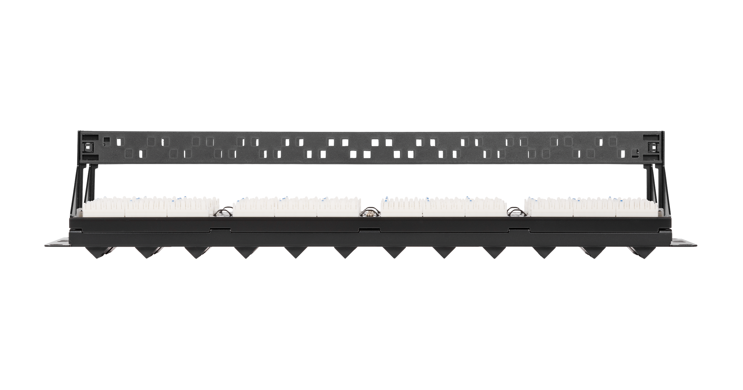 Коммутационная панель NIKOMAX 19", 2U, 48 угловых портов, Кат.5e (Класс D), 100МГц, RJ45/8P8C, 110/KRONE, T568A/B, неэкранированная, с органайзером, черная - гарантия: 5 лет расширенная / 25 лет системная — фото