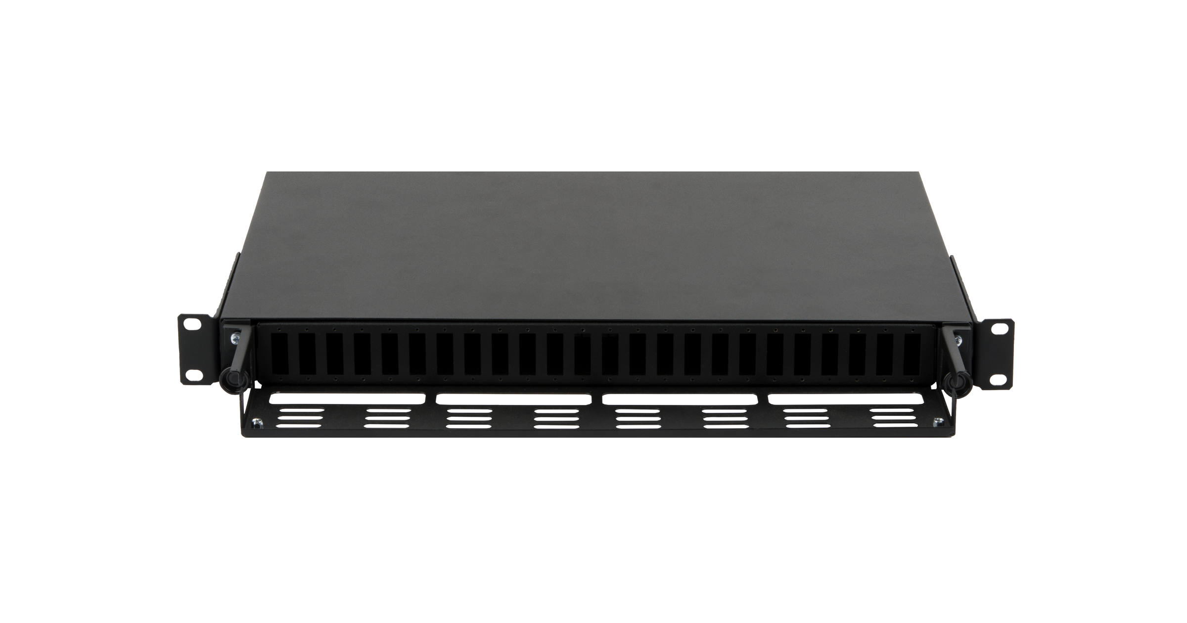 Оптический кросс NIKOMAX 19" Premium Line, 1U, до 48 SC (24 Duplex SC адаптера) порта или 96 LC (24 Quadro LC адаптера) портов, выдвижной, со съёмной полкой, черный — фото