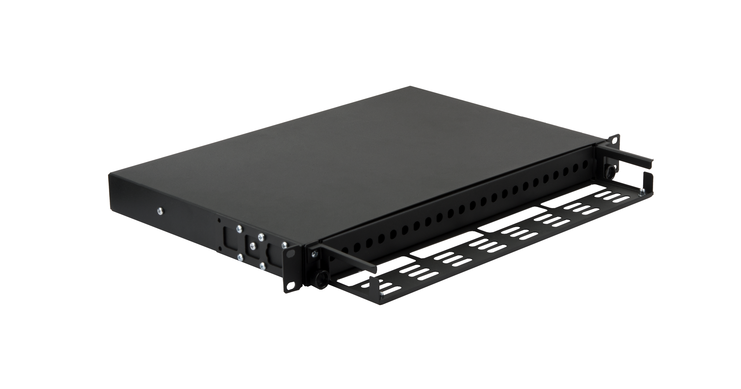 Оптический кросс NIKOMAX 19" Premium Line, 1U, до 24 FC порта или 24 ST порта, выдвижной, со съёмной полкой, черный — фото