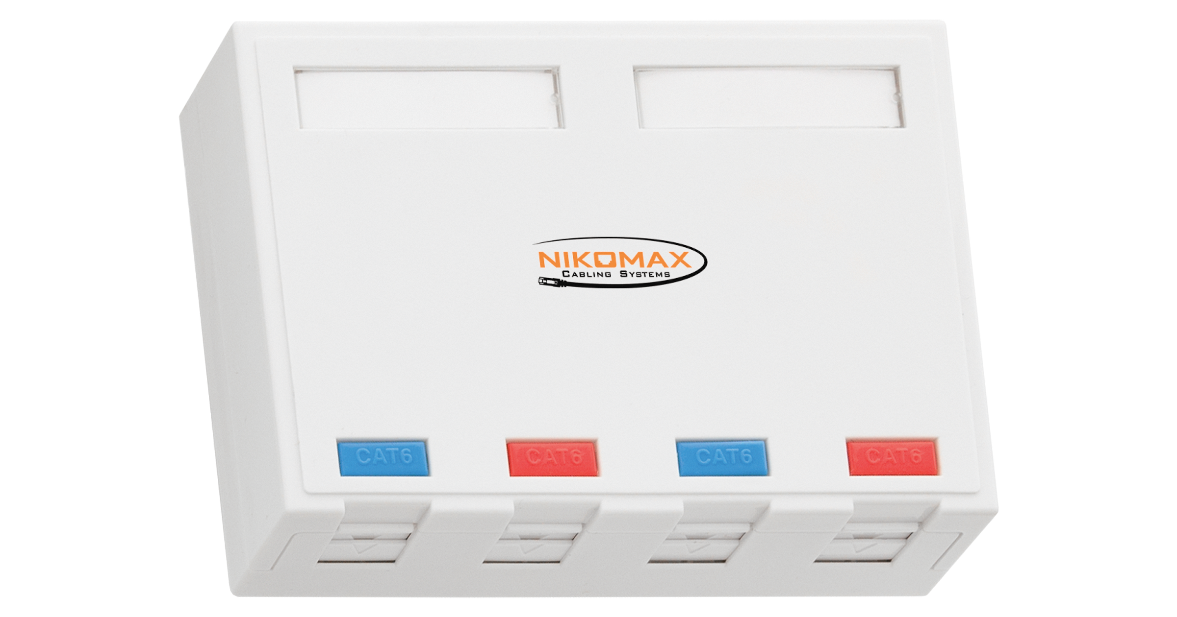 Корпус настенной розетки NIKOMAX, 4 порта, под модули-вставки типа Keystone, со шторками, белый — фото