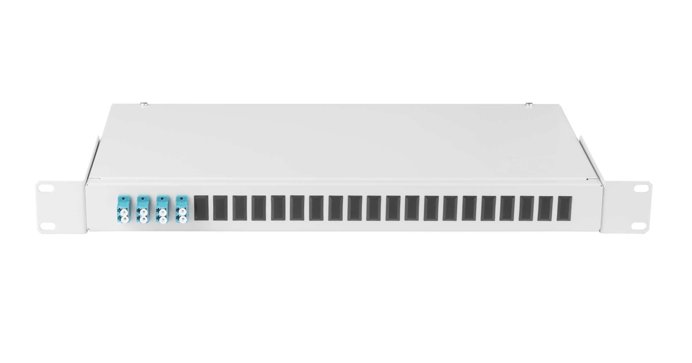 Оптический кросс NIKOMAX 19" Essential Line, 1U, укомплектованный на 8 портов LC/UPC (4 двойных LC/UPC адаптера), SM 9/125 OS2, стальной, серый, в комплекте: адаптеры, монтажные шнуры 1м, сплайс-кассета с крышкой, гильзы, заглушки