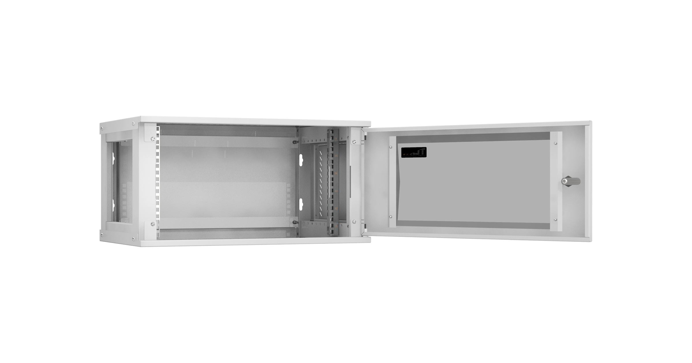 Настенный разборный шкаф NIKOMAX Essential Line 19", 6U, стеклянная дверь, Ш600хВ303хГ350мм, 1 пара монтажных направляющих, серый — фото