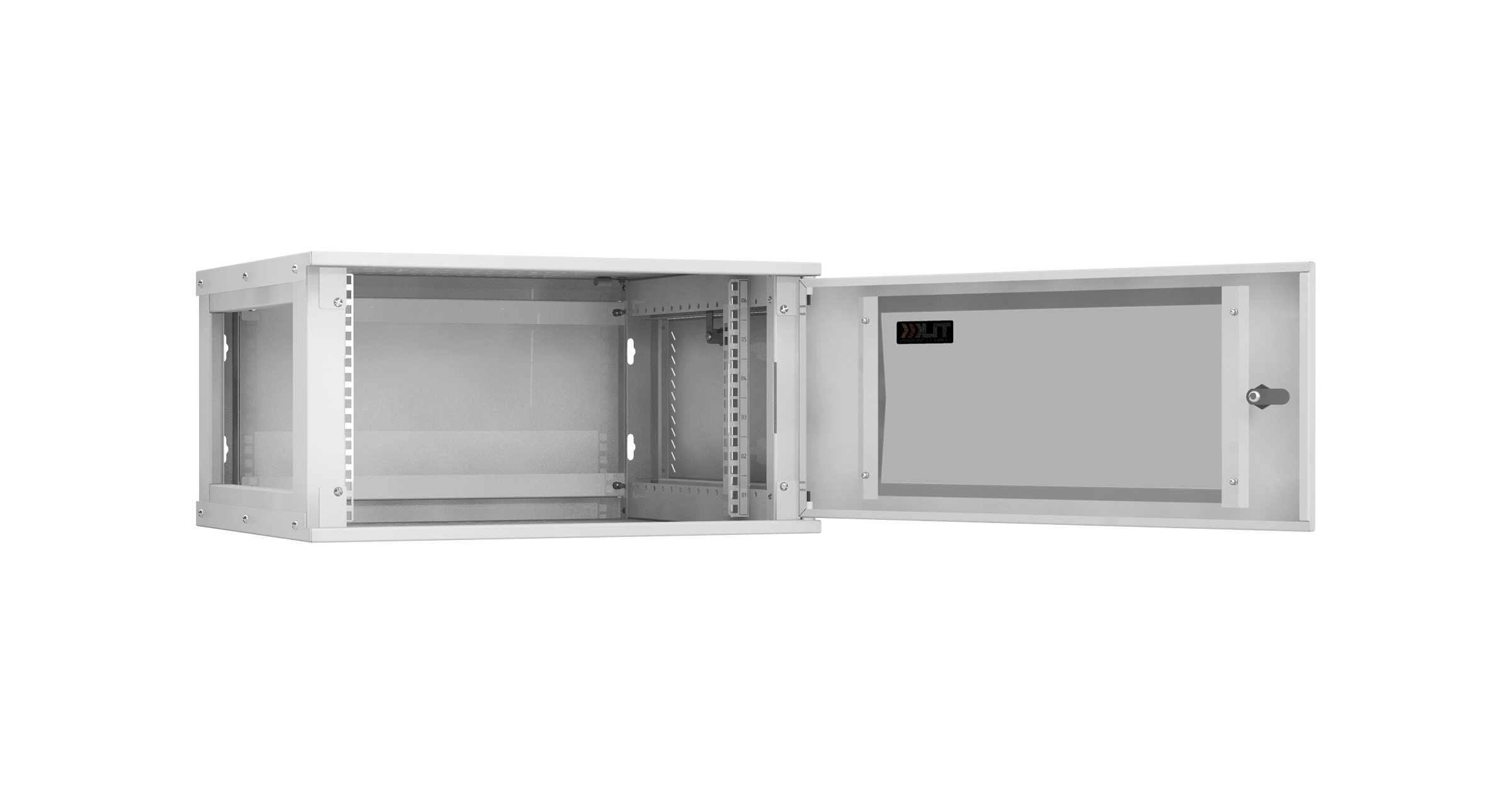 Настенный разборный шкаф NIKOMAX Essential Line 19", 6U, стеклянная дверь, Ш600хВ303хГ450мм, 1 пара монтажных направляющих, серый — фото