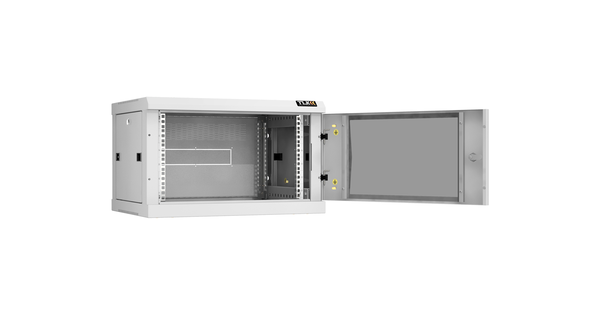 Настенный разборный шкаф NIKOMAX 19", 6U, стеклянная дверь, Ш600хВ370хГ450мм, 2 пары монтажных направляющих, серый — фото