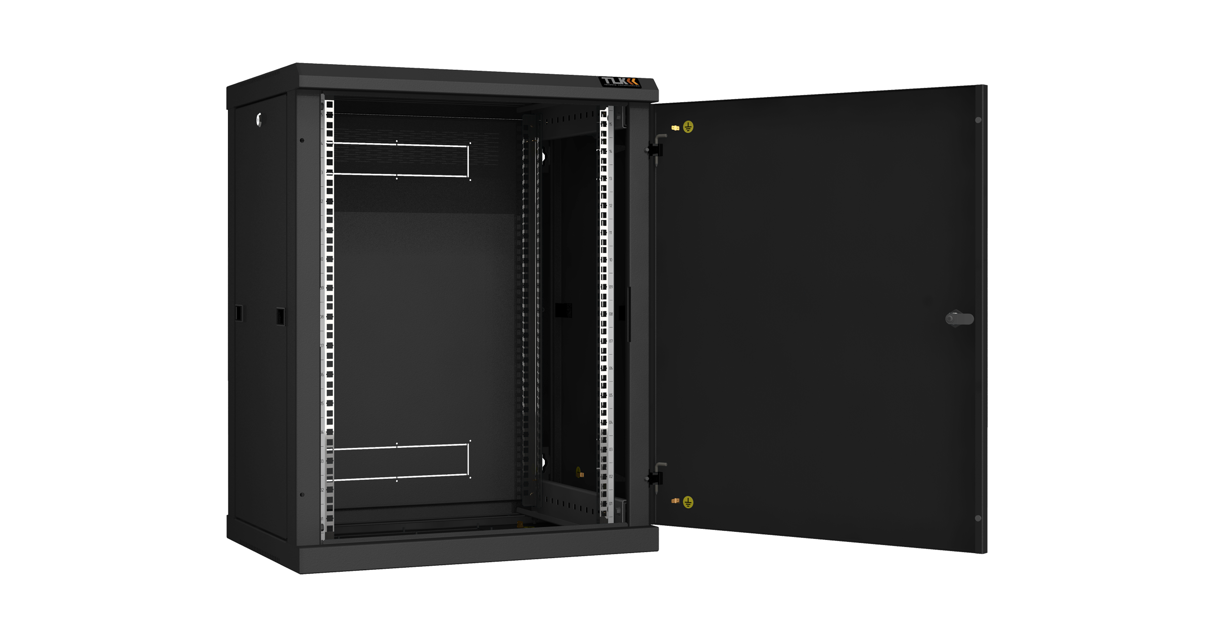 Настенный разборный шкаф NIKOMAX 19", 15U, металлическая дверь, Ш600хВ770хГ450мм, 2 пары монтажных направляющих, черный — фото