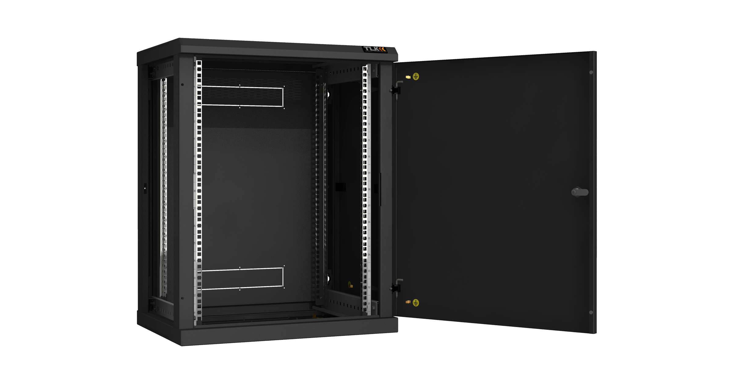 Настенный разборный шкаф NIKOMAX 19", 15U, металлическая дверь, Ш600хВ770хГ450мм, 2 пары монтажных направляющих, черный — фото