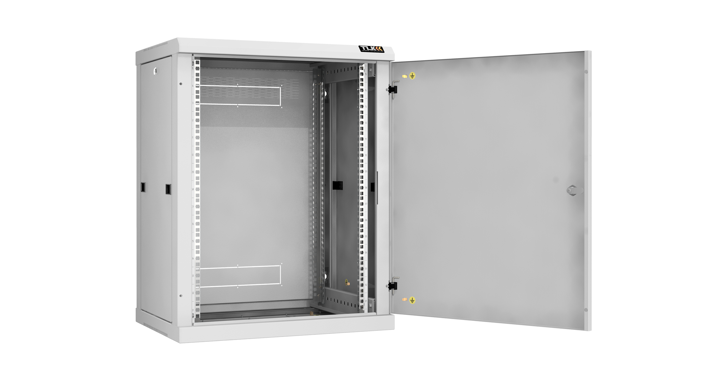 Настенный разборный шкаф NIKOMAX 19", 15U, металлическая дверь, Ш600хВ770хГ450мм, 2 пары монтажных направляющих, серый — фото