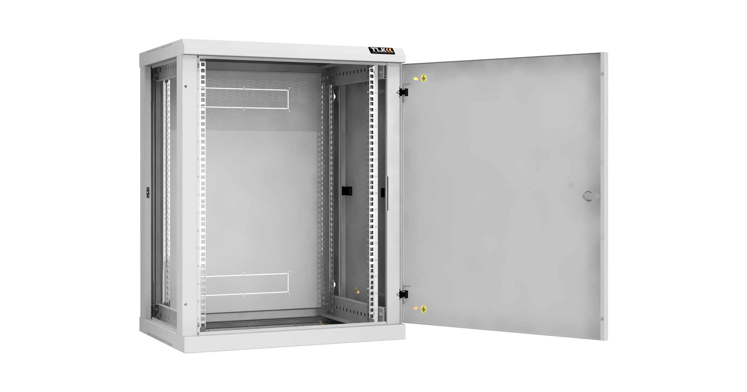 Настенный разборный шкаф NIKOMAX 19", 15U, металлическая дверь, Ш600хВ770хГ450мм, 2 пары монтажных направляющих, серый — фото