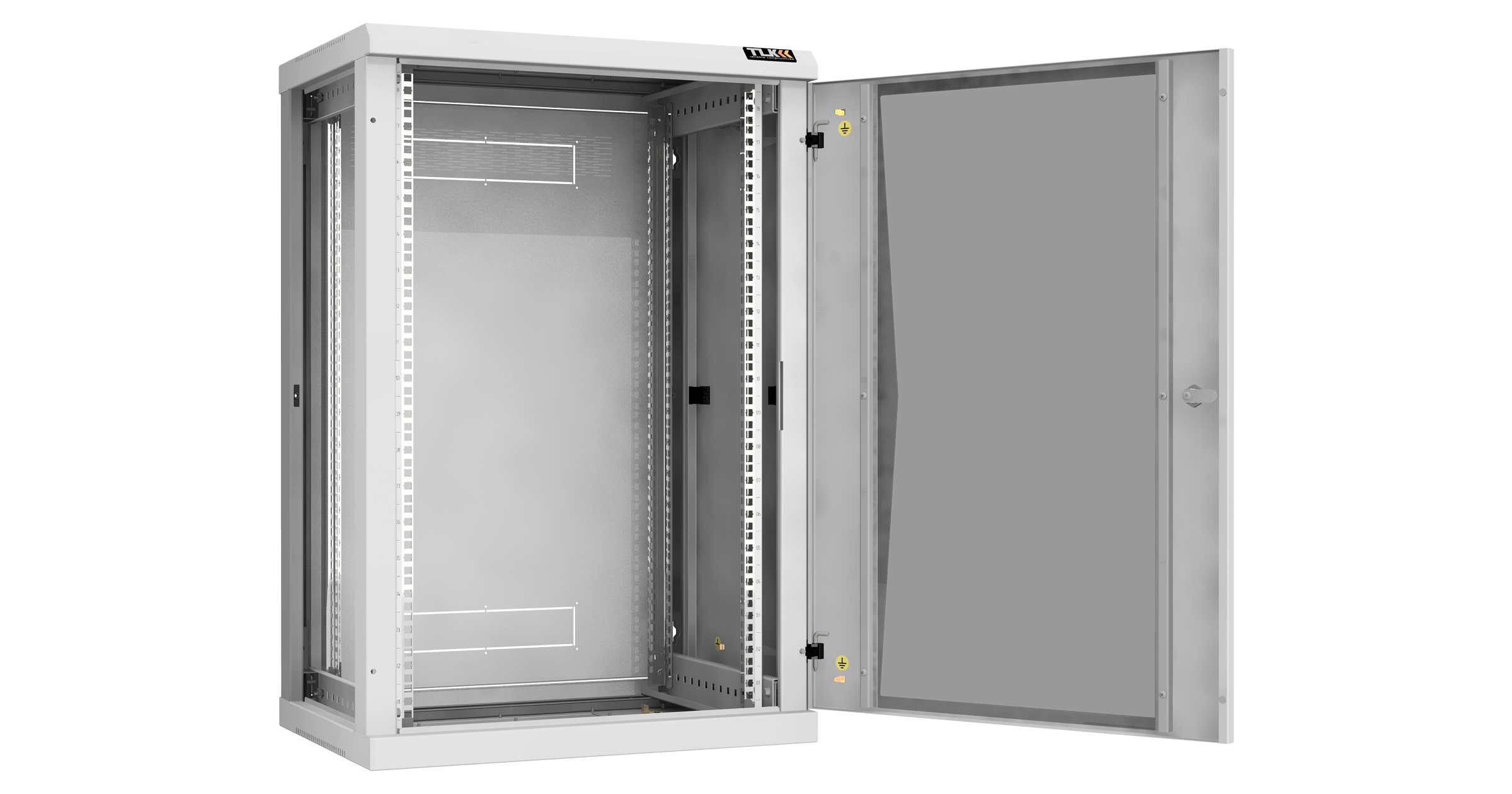 Настенный разборный шкаф NIKOMAX 19", 18U, стеклянная дверь, Ш600хВ904хГ450мм, 2 пары монтажных направляющих, серый — фото