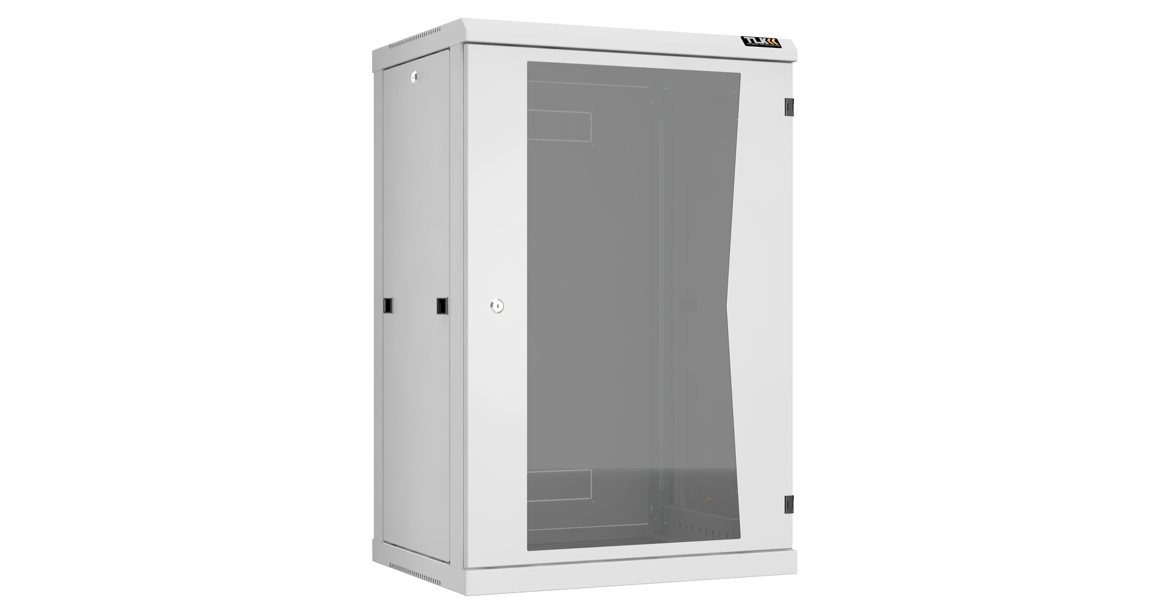 Настенный разборный шкаф NIKOMAX 19", 18U, стеклянная дверь, Ш600хВ904хГ450мм, 2 пары монтажных направляющих, серый — фото