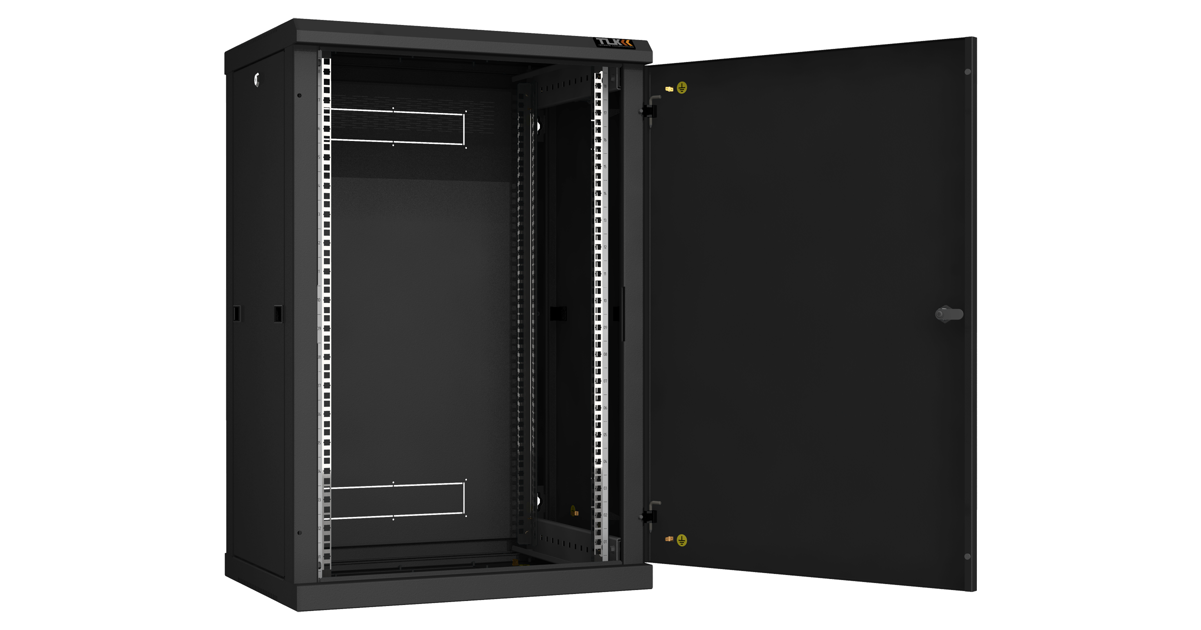 Настенный разборный шкаф NIKOMAX 19", 18U, металлическая дверь, Ш600хВ904хГ450мм, 2 пары монтажных направляющих, черный — фото