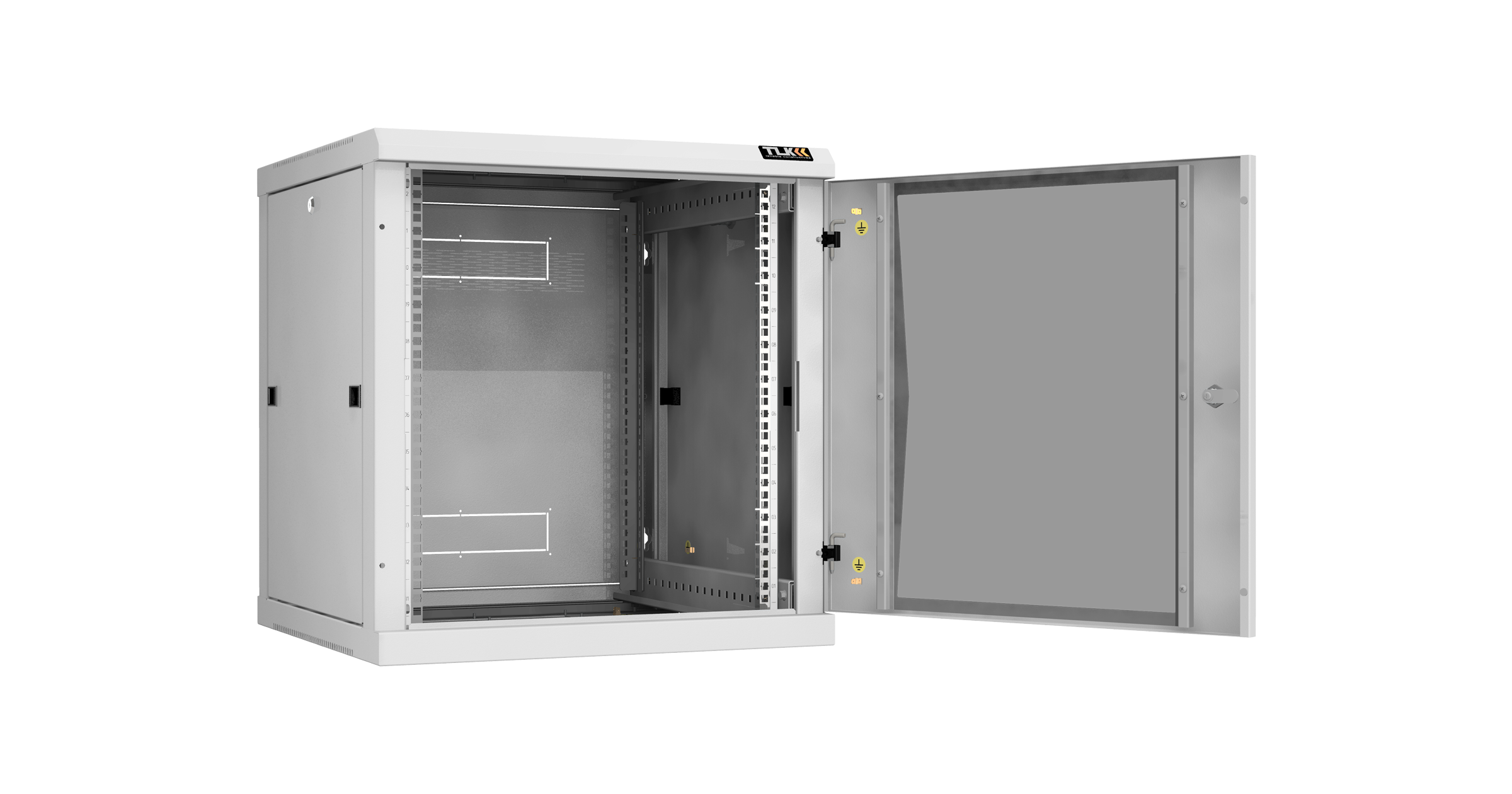 Настенный разборный шкаф NIKOMAX 19", 12U, стеклянная дверь, Ш600хВ636хГ600мм, 2 пары монтажных направляющих, серый — фото