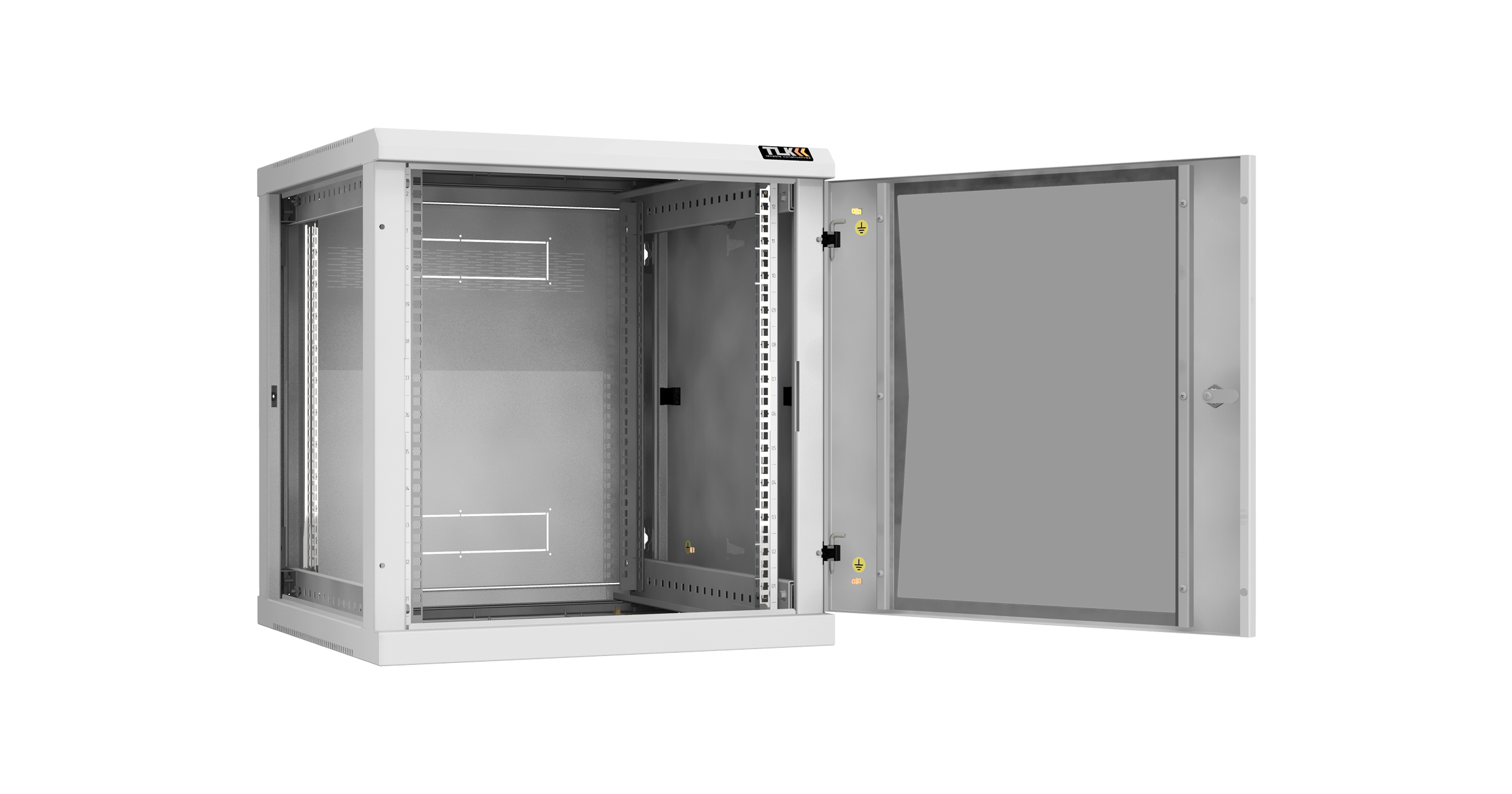 Настенный разборный шкаф NIKOMAX 19", 12U, стеклянная дверь, Ш600хВ636хГ600мм, 2 пары монтажных направляющих, серый — фото