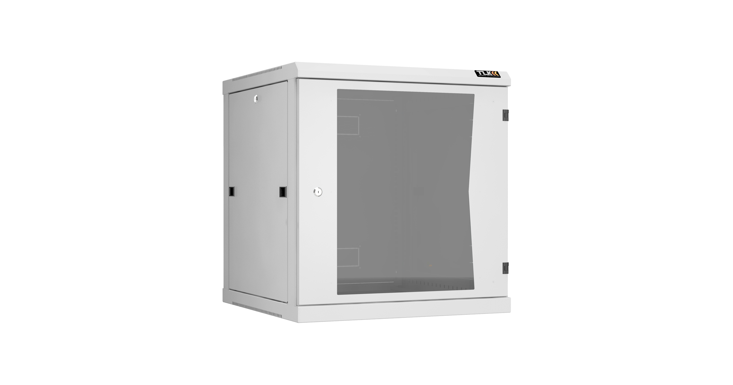 Настенный разборный шкаф NIKOMAX 19", 12U, стеклянная дверь, Ш600хВ636хГ600мм, 2 пары монтажных направляющих, серый — фото