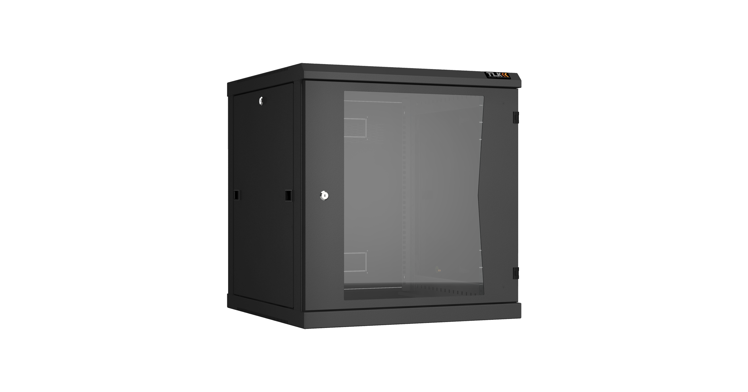 Настенный разборный шкаф NIKOMAX 19", 12U, стеклянная дверь, Ш600хВ636хГ600мм, 2 пары монтажных направляющих, черный — фото