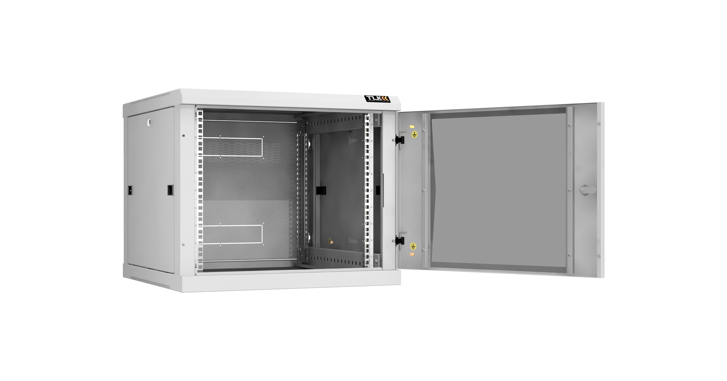 Настенный разборный шкаф NIKOMAX 19", 9U, стеклянная дверь, Ш600хВ503хГ600мм, 2 пары монтажных направляющих, серый — фото