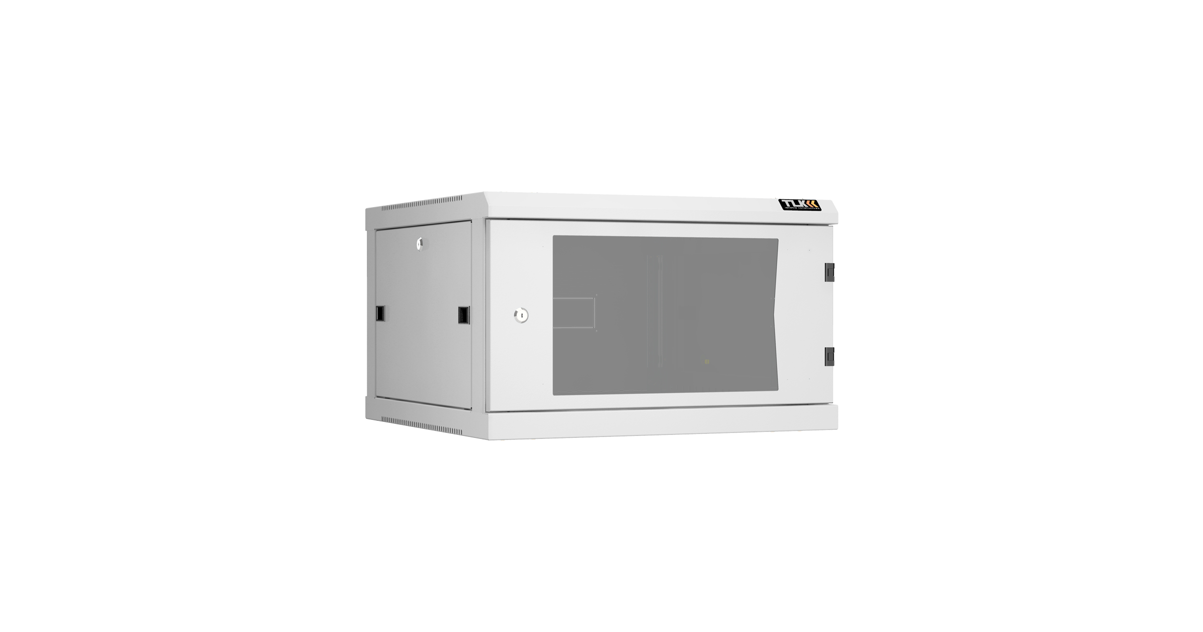 Настенный разборный шкаф NIKOMAX 19", 6U, стеклянная дверь, Ш600хВ370хГ600мм, 2 пары монтажных направляющих, серый — фото