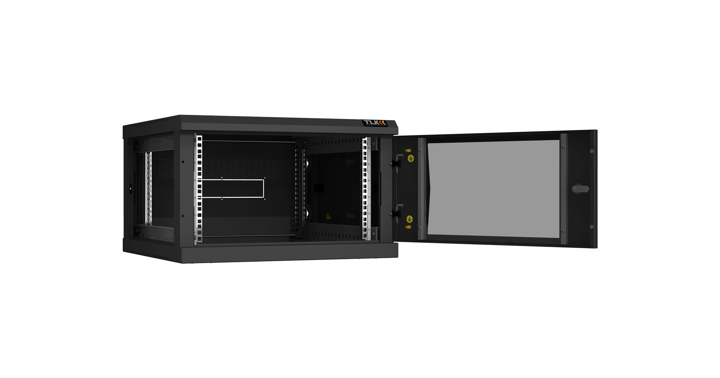 Настенный разборный шкаф NIKOMAX 19", 6U, стеклянная дверь, Ш600хВ370хГ600мм, 2 пары монтажных направляющих, черный — фото
