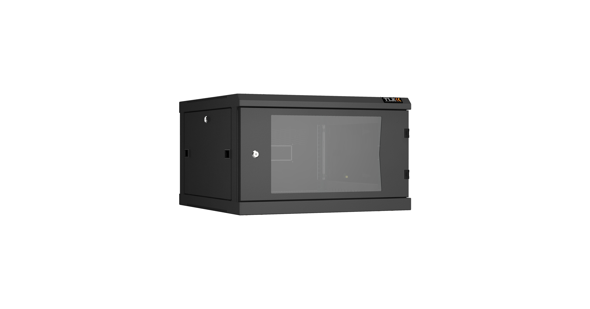 Настенный разборный шкаф NIKOMAX 19", 6U, стеклянная дверь, Ш600хВ370хГ600мм, 2 пары монтажных направляющих, черный — фото