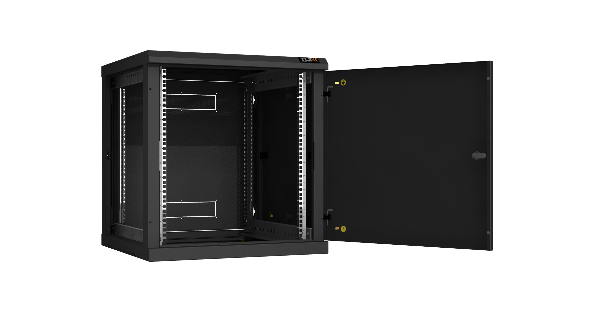 Настенный разборный шкаф NIKOMAX 19", 12U, металлическая дверь, Ш600хВ636хГ600мм, 2 пары монтажных направляющих, черный — фото