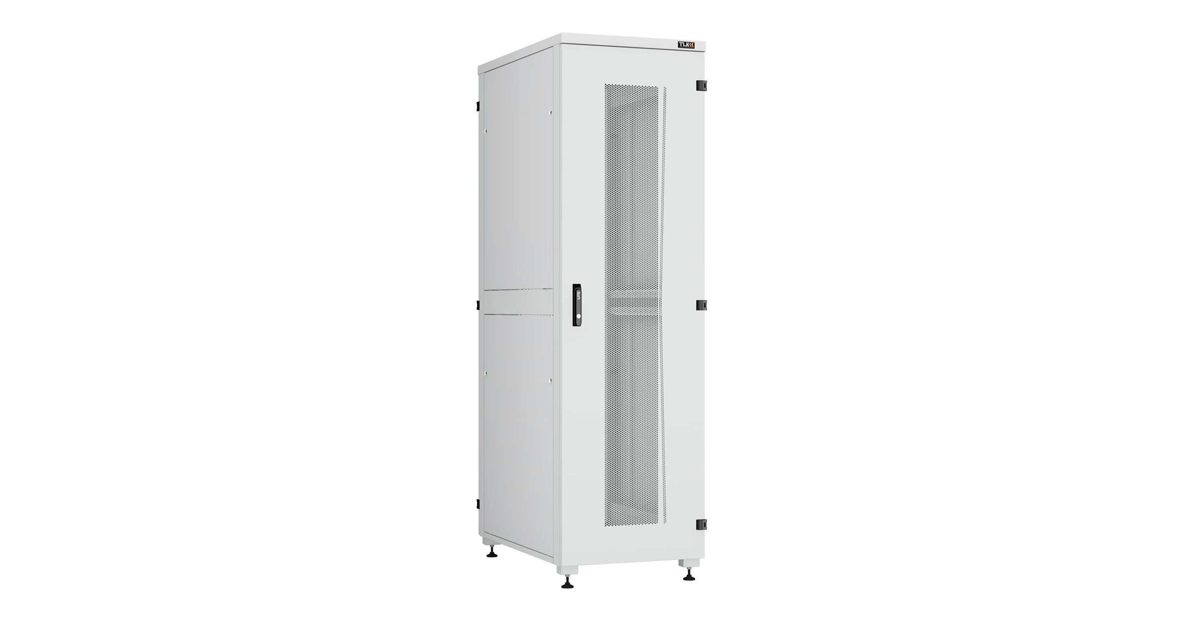Напольный шкаф NIKOMAX Essential Line серии TFI-R 19", 42U, перфорированные передняя и задняя двери с ручкой и замком, боковые двухуровневые цельнометаллические панели, оснащены замками, Ш600хВ2042хГ1000мм, в разобранном виде, серый RAL7035 — фото