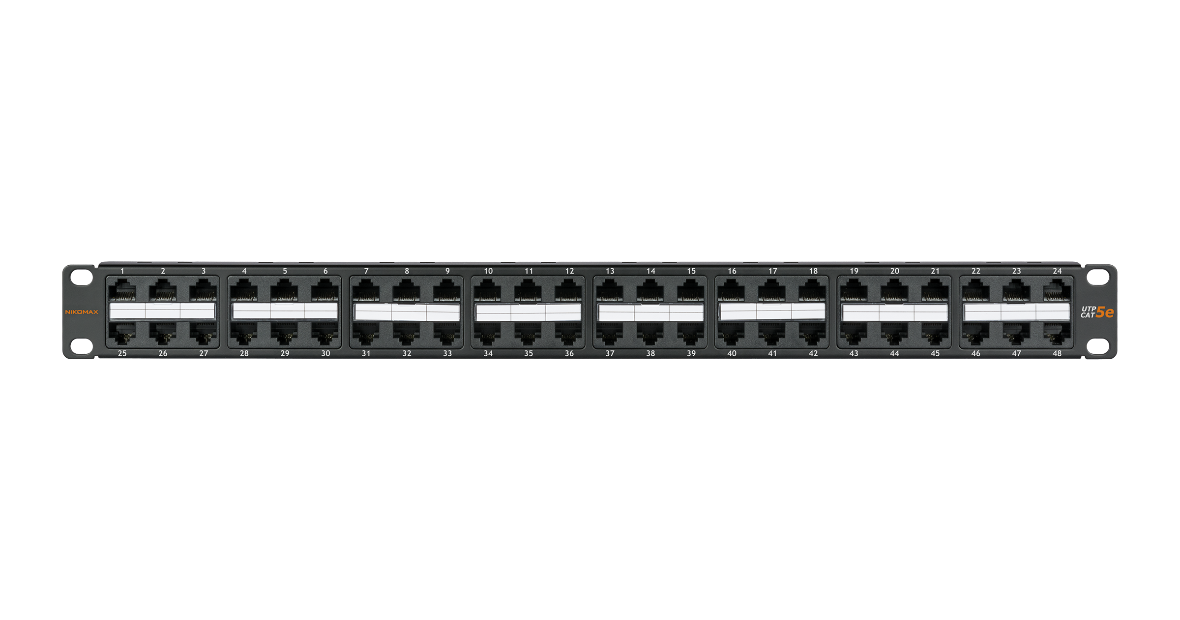 Коммутационная панель NIKOMAX 19", 1U, 48 портов, Кат.5e (Класс D), 100МГц, RJ45/8P8C, 110/KRONE, T568A/B, неэкранированная, с органайзером, черная - гарантия: 5 лет расширенная / 25 лет системная — фото